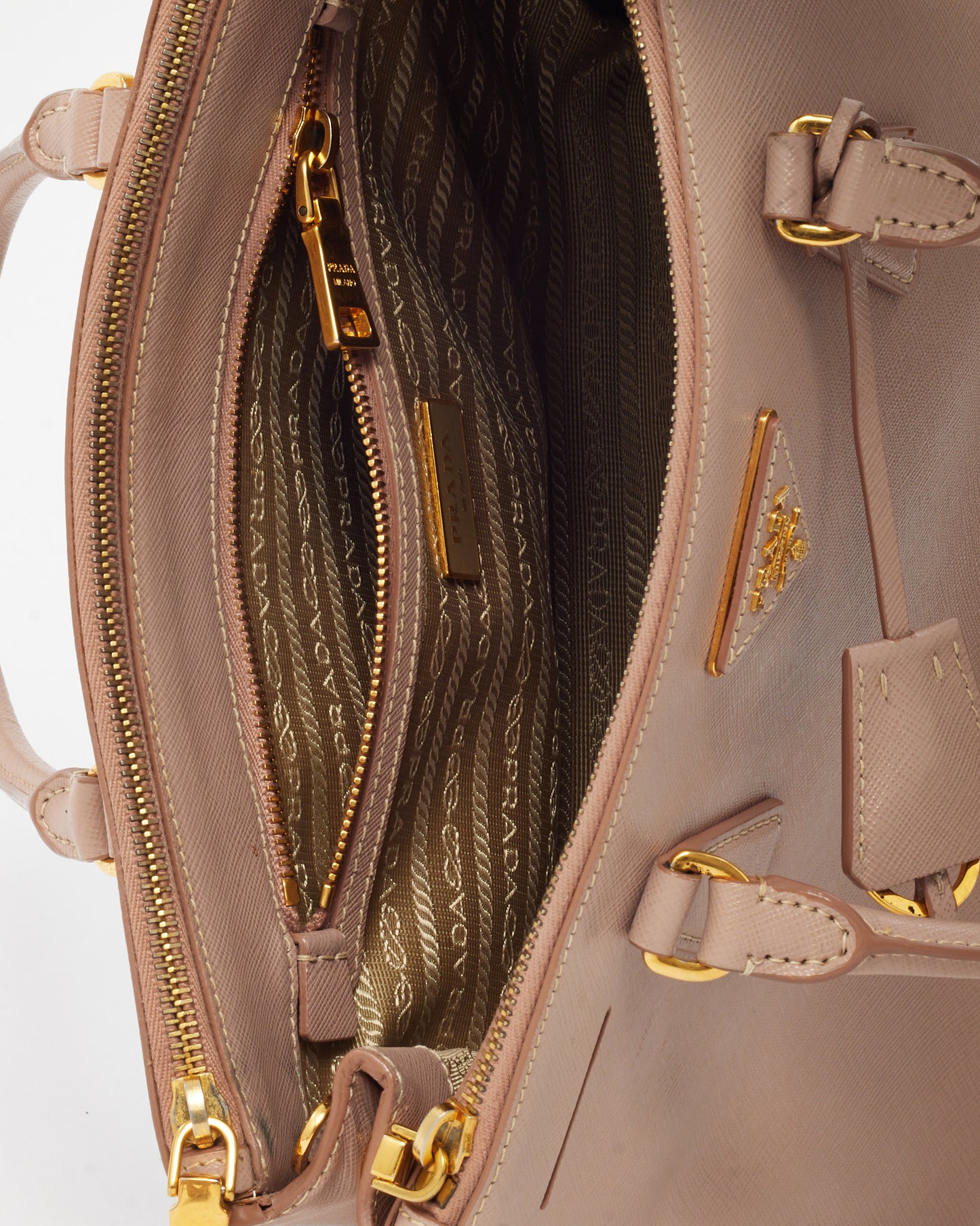 Prada Blush Pink Saffiano Leather Small Galleria Double Zip Tote with Strap