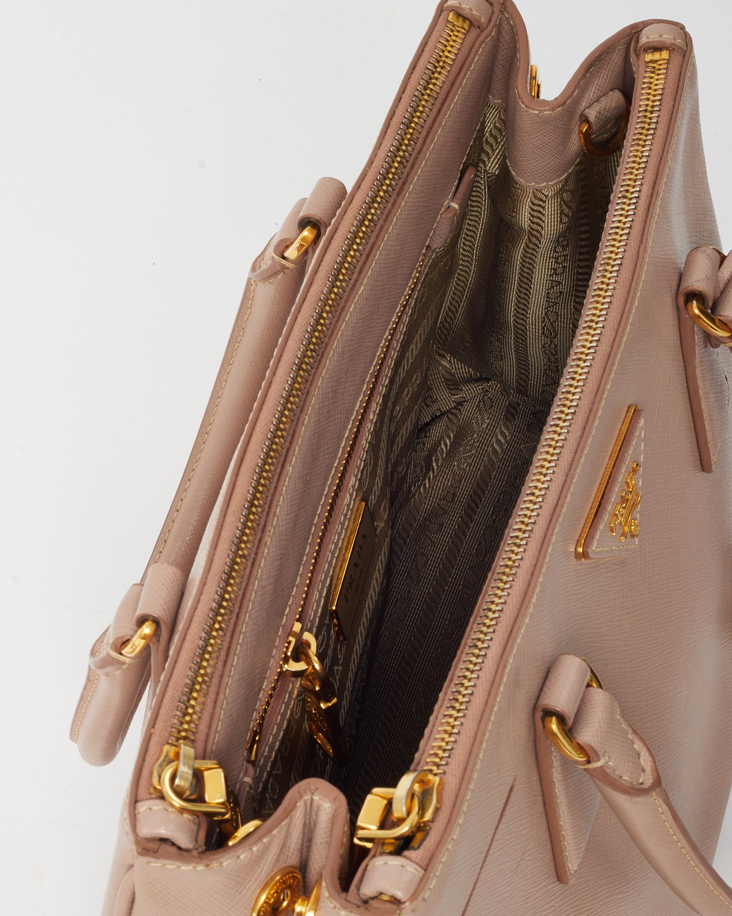 Prada Blush Pink Saffiano Leather Small Galleria Double Zip Tote with Strap