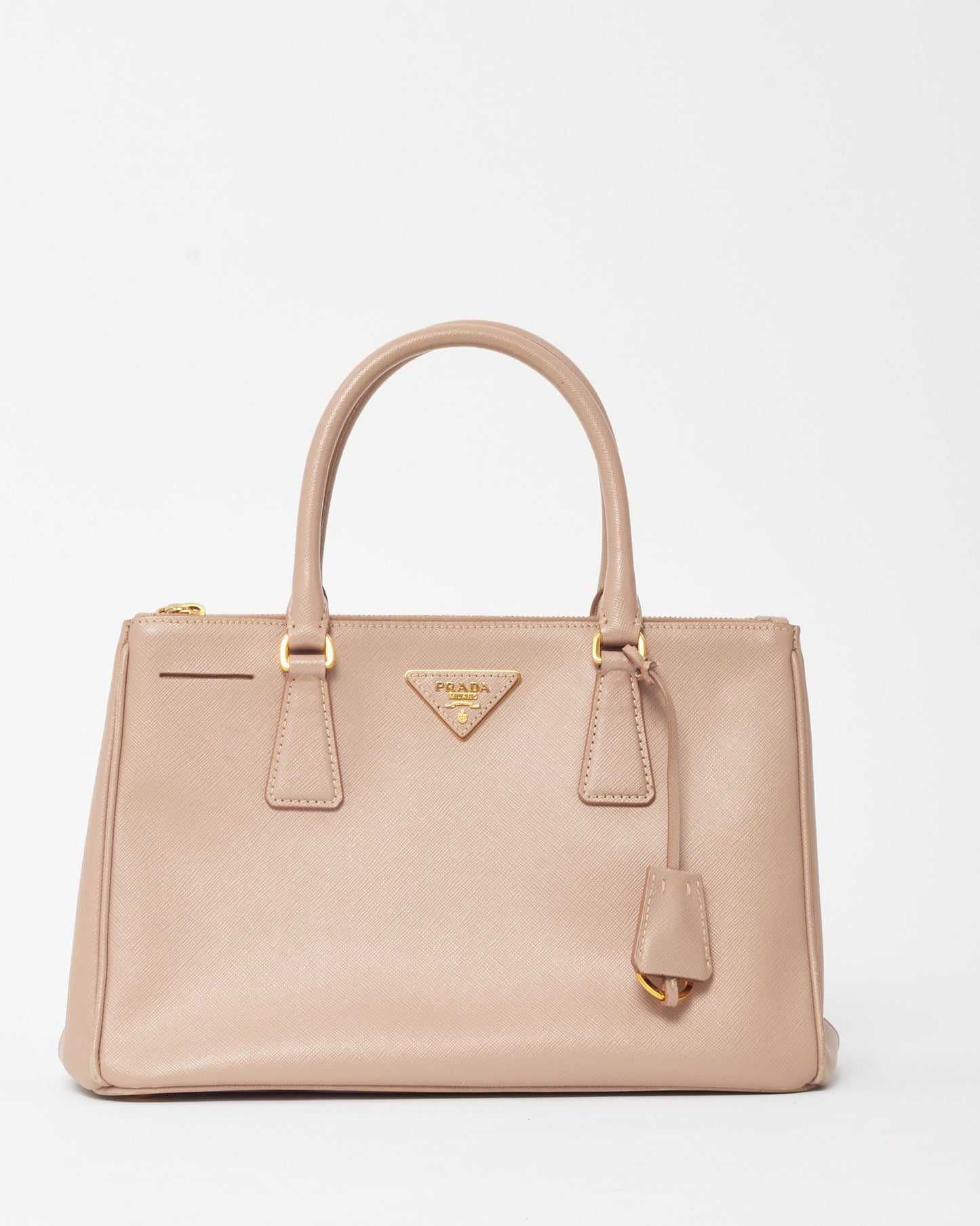 Prada Blush Pink Saffiano Leather Small Galleria Double Zip Tote with Strap