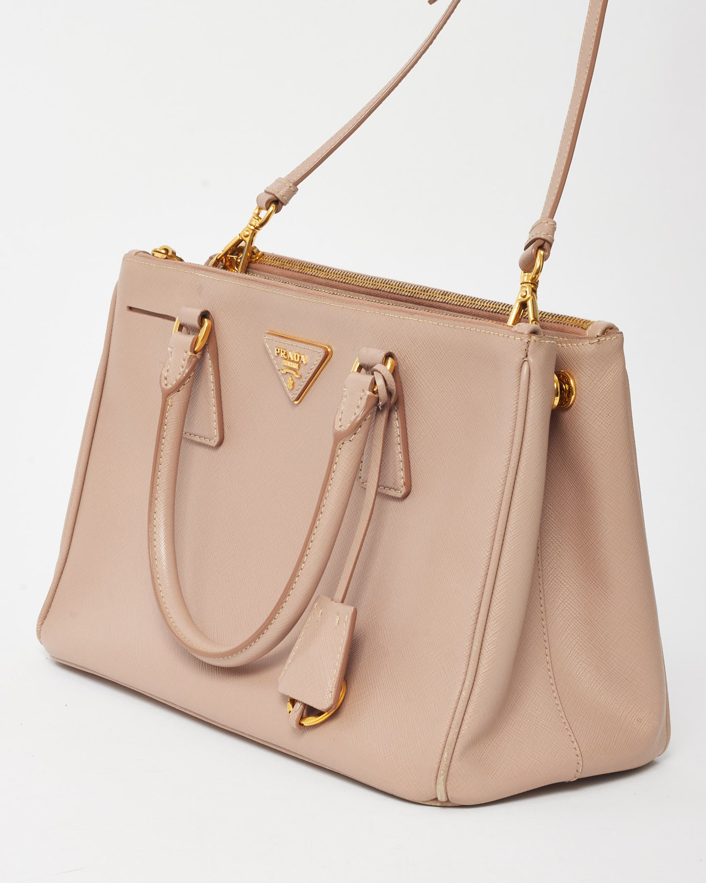 Prada Blush Pink Saffiano Leather Small Galleria Double Zip Tote with Strap