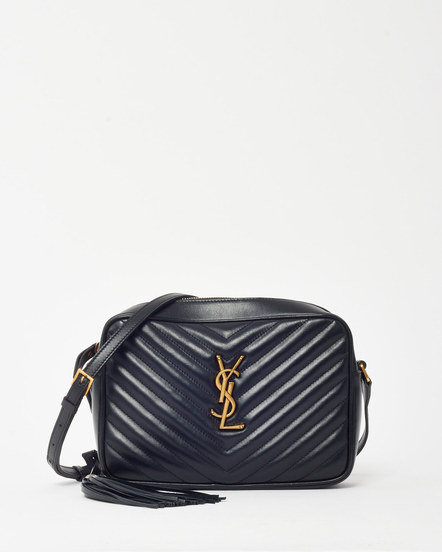 Saint Laurent Black Chevron Leather YSL Lou Camera Bag GHW