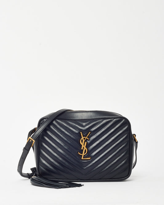 Saint Laurent Black Chevron Leather YSL Lou Camera Bag GHW