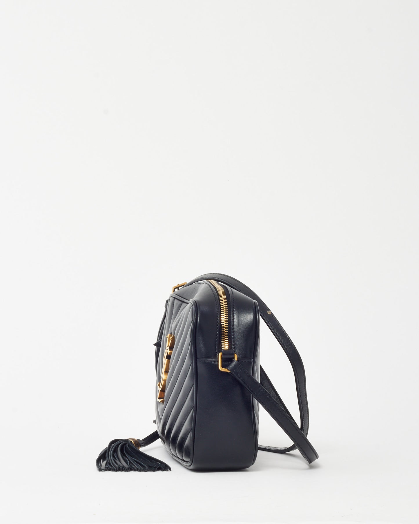 Saint Laurent Black Chevron Leather YSL Lou Camera Bag GHW