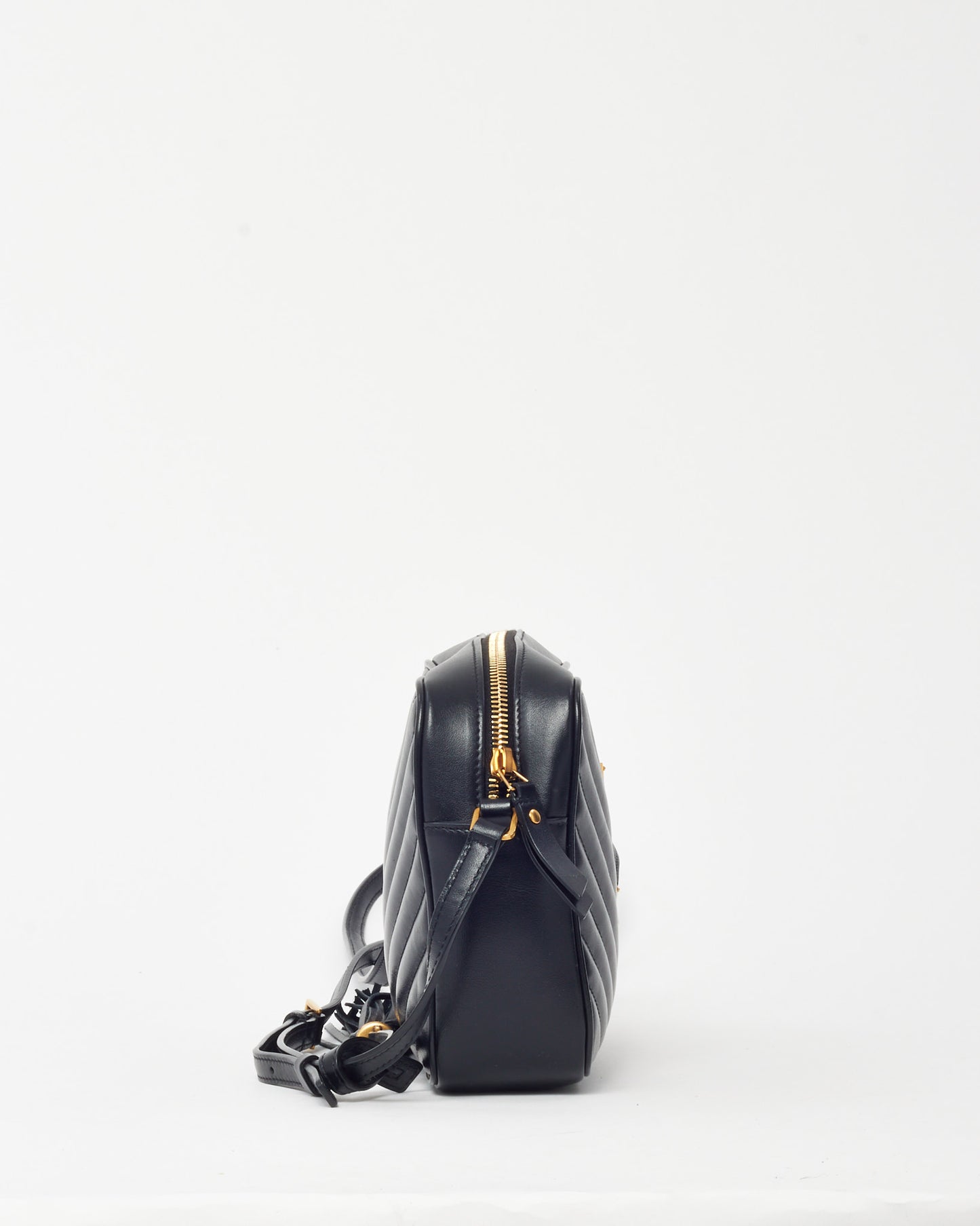 Saint Laurent Black Chevron Leather YSL Lou Camera Bag GHW