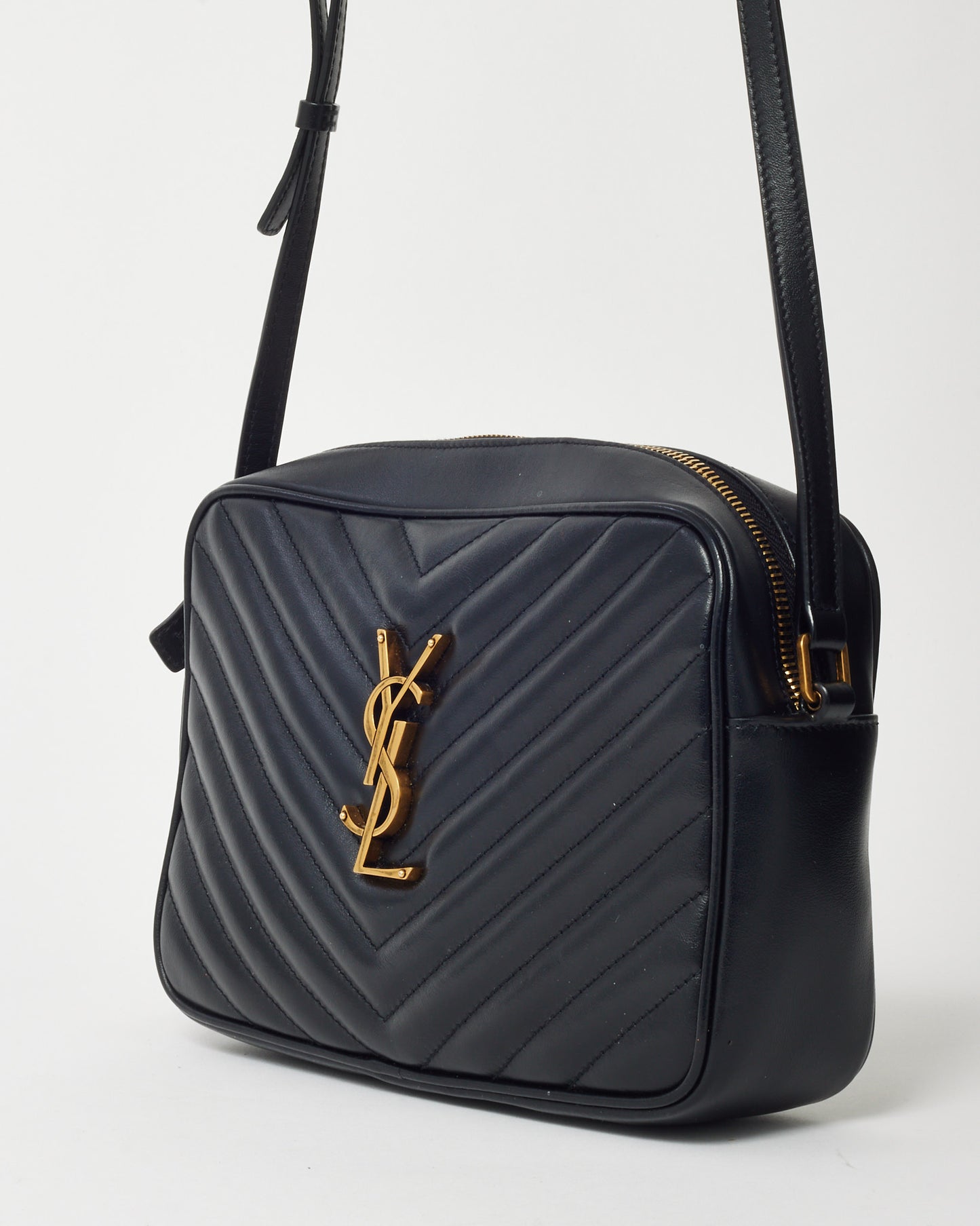 Saint Laurent Black Chevron Leather YSL Lou Camera Bag GHW