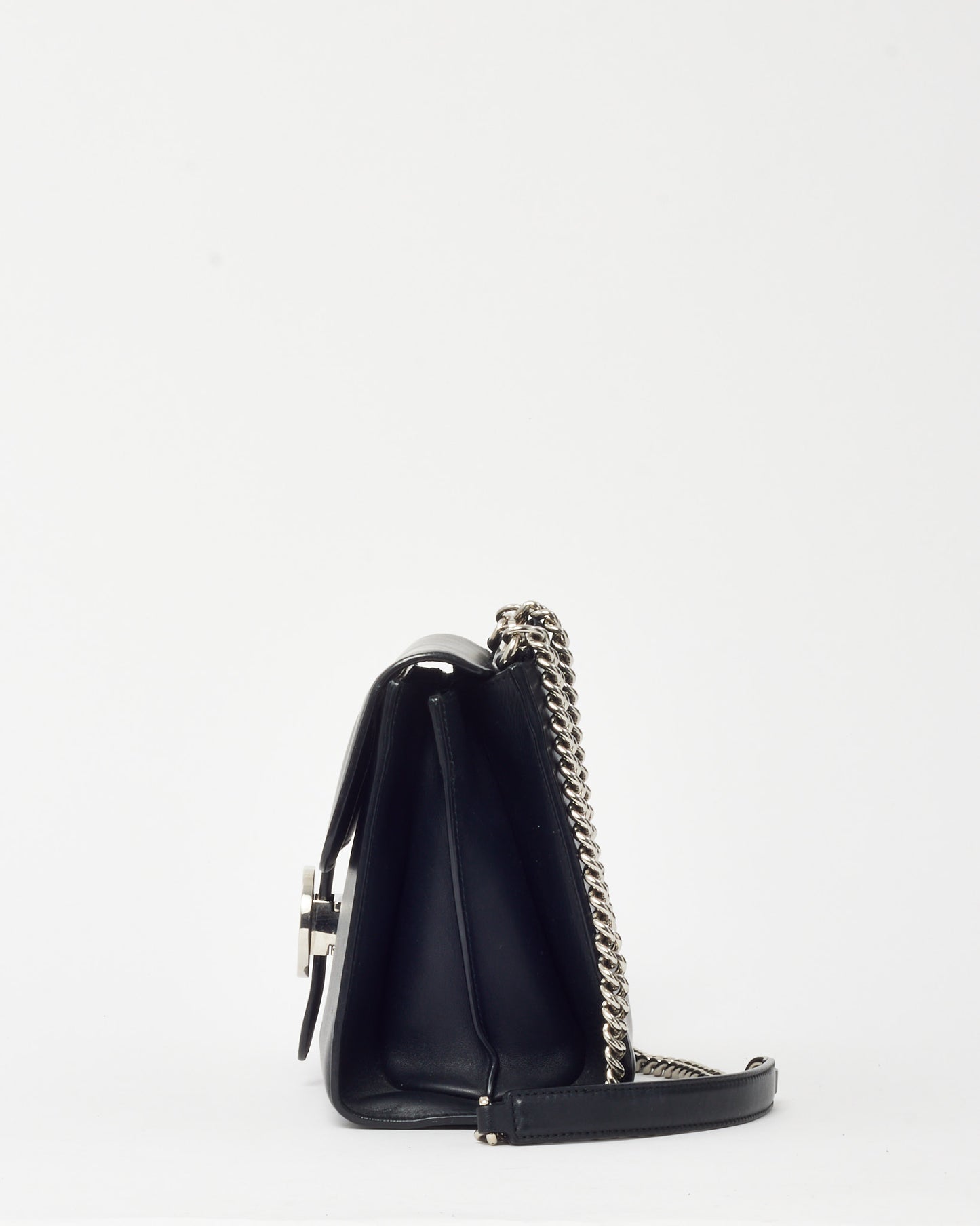 Gucci Black Smooth Leather Interlocking G Dollar Flap Medium Chain Shoulder Bag