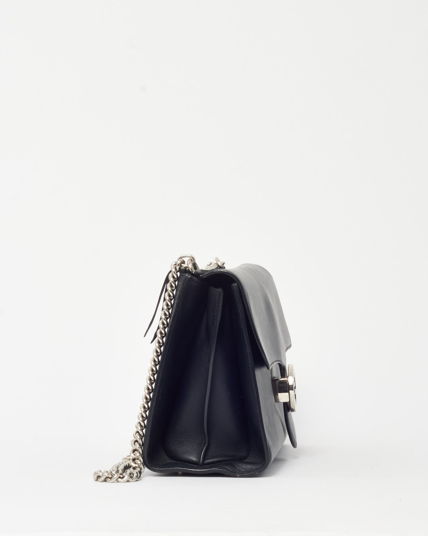 Gucci Black Smooth Leather Interlocking G Dollar Flap Medium Chain Shoulder Bag