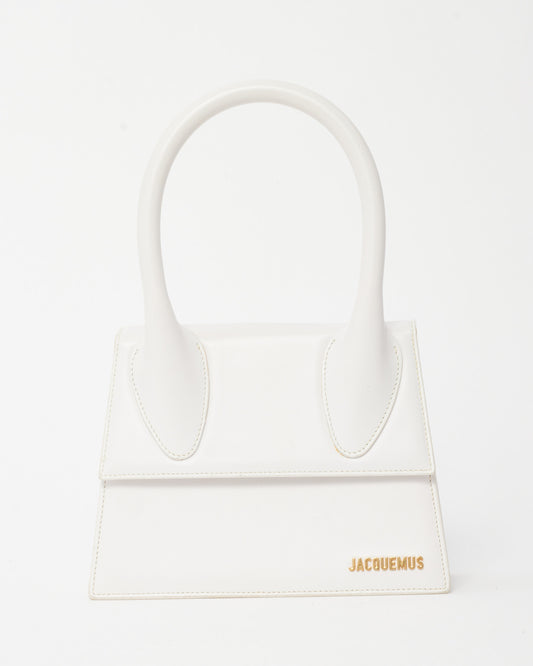 Jacquemus White Leather "Le Grand Chiquito" Bag w/ Strap