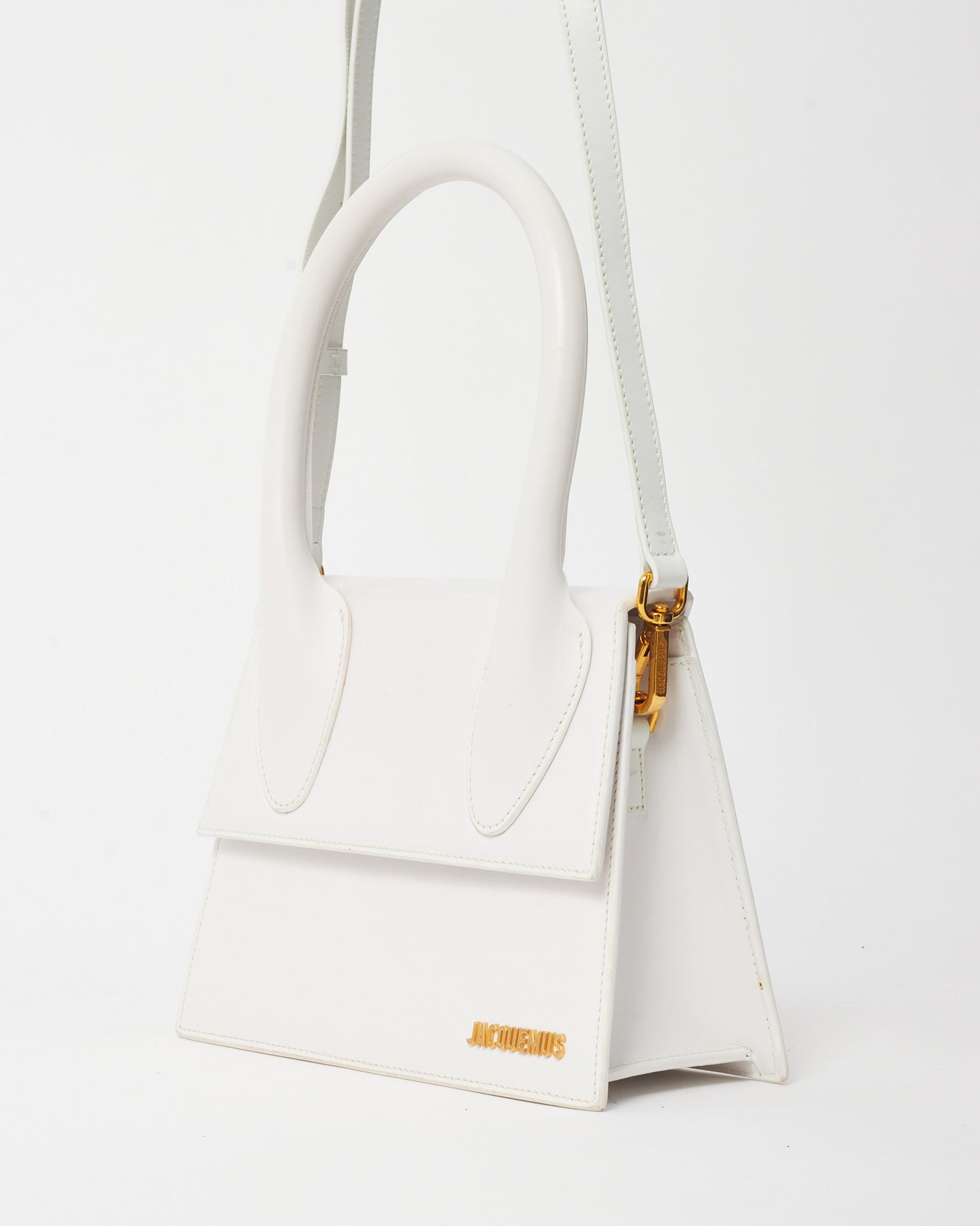 Jacquemus White Leather "Le Grand Chiquito" Bag w/ Strap