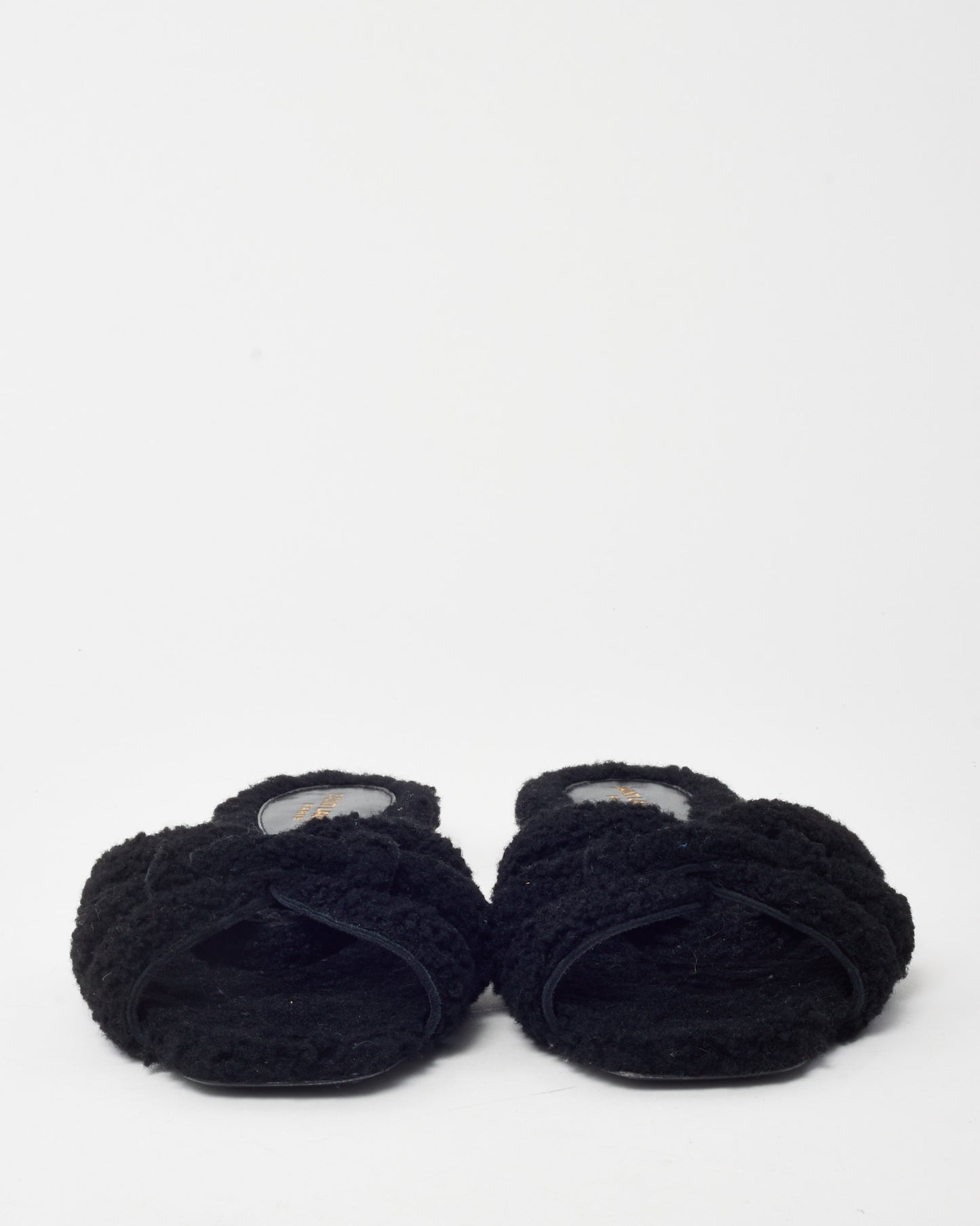Saint Laurent Black Teddy Shearling Tribute Slide Sandals - 40