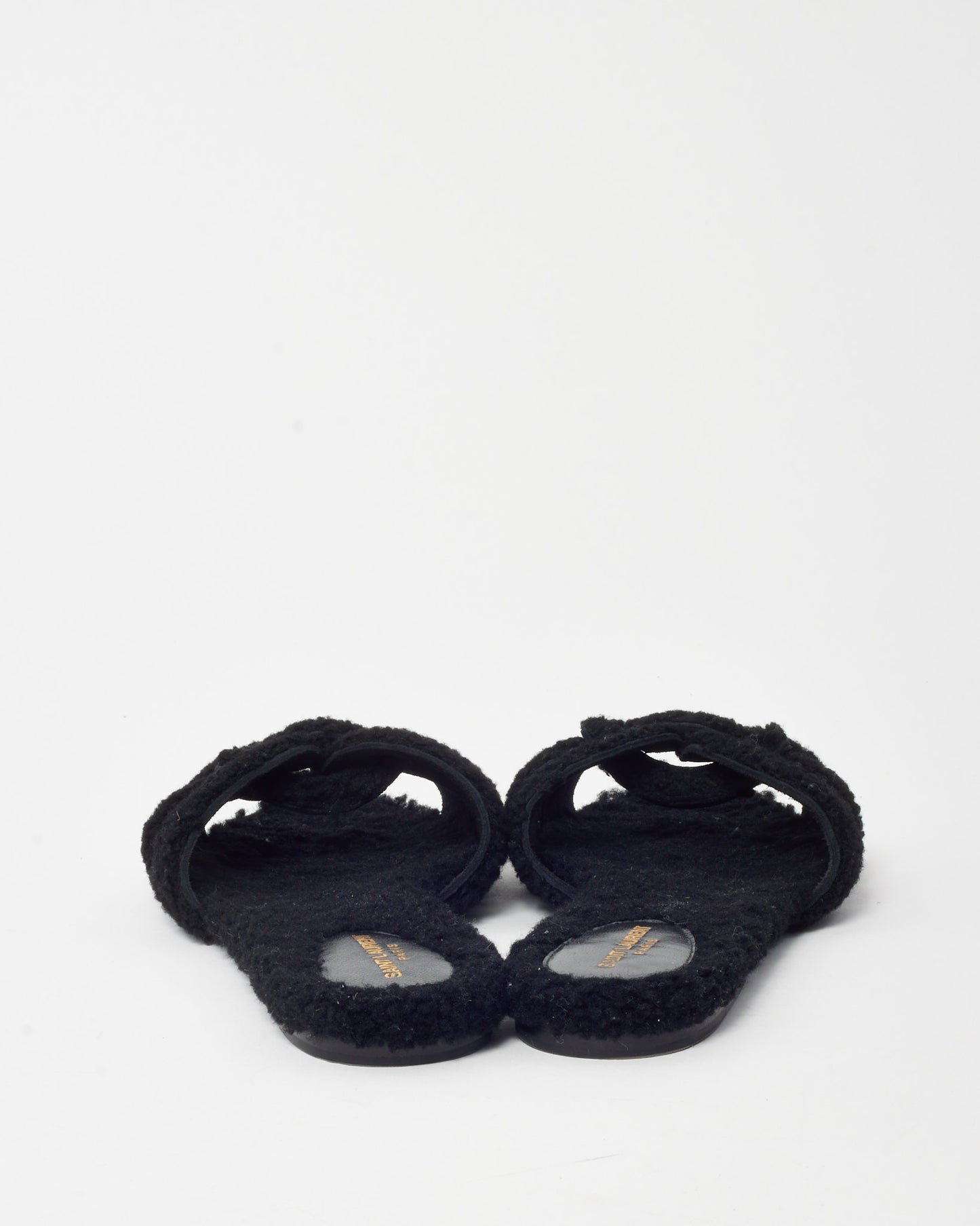 Saint Laurent Black Teddy Shearling Tribute Slide Sandals - 40