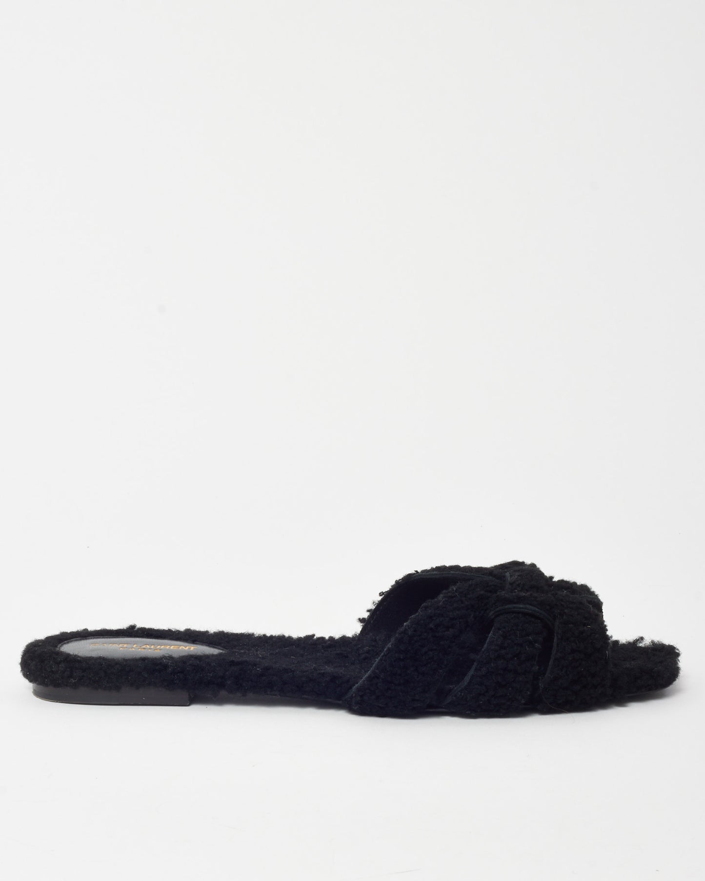 Saint Laurent Black Teddy Shearling Tribute Slide Sandals - 40