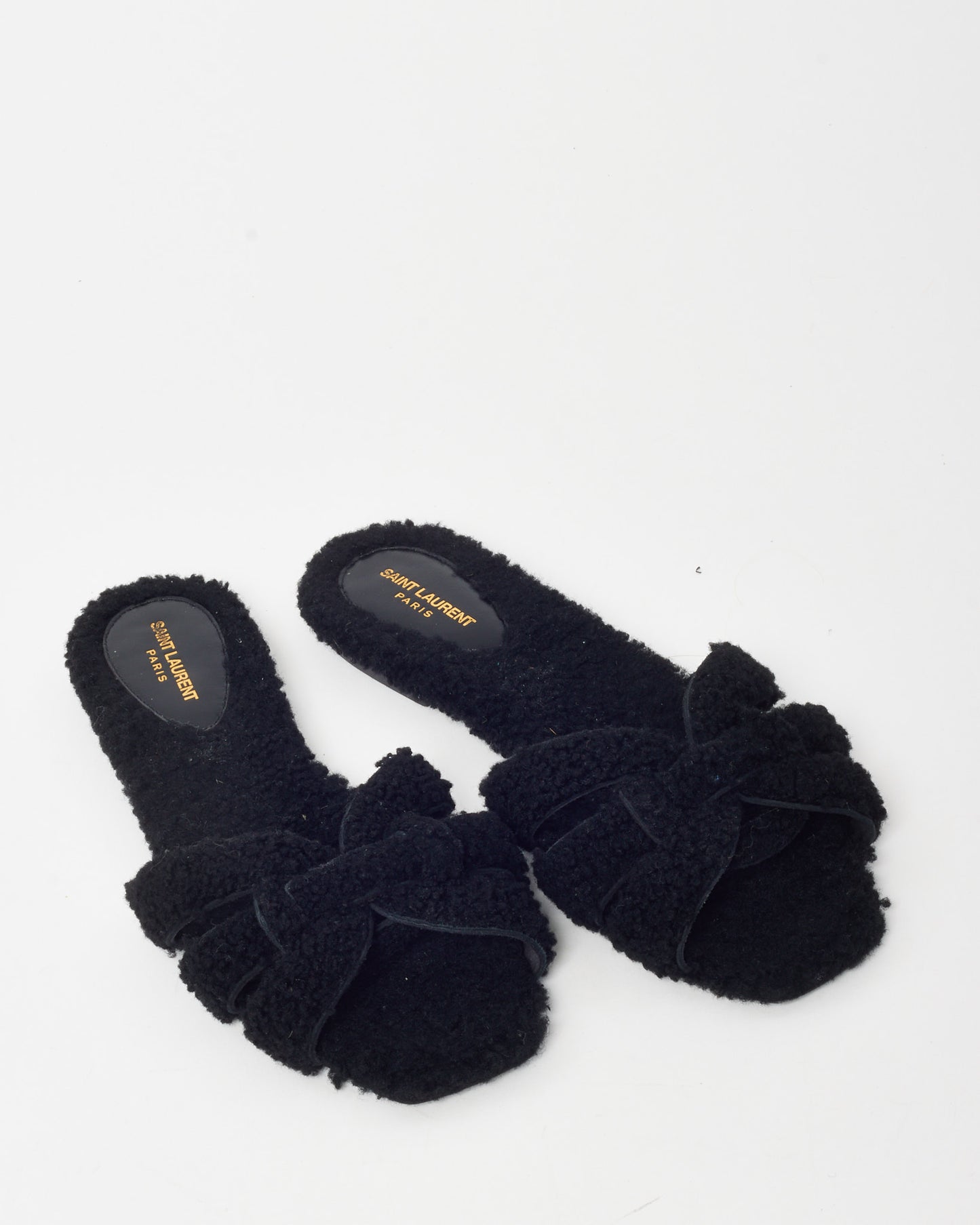 Saint Laurent Black Teddy Shearling Tribute Slide Sandals - 40