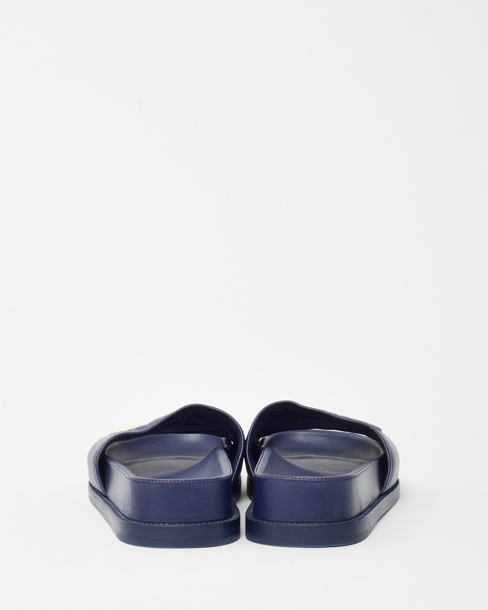 Buy Chanel Navy Leather Multi CHA-NEL Mule Sandals - 40.5