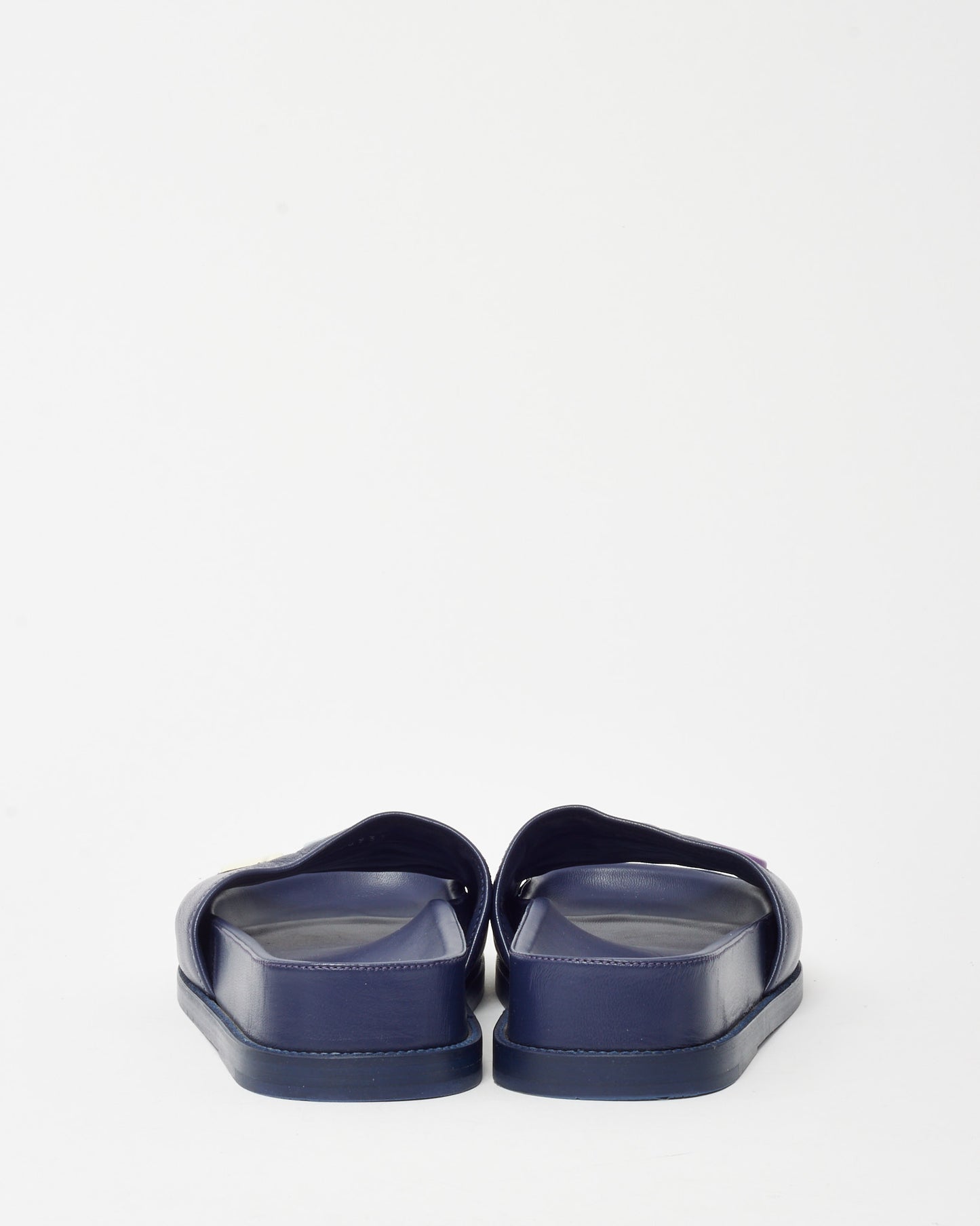 Chanel Navy Leather Multi CHA-NEL Mule Sandals - 40.5