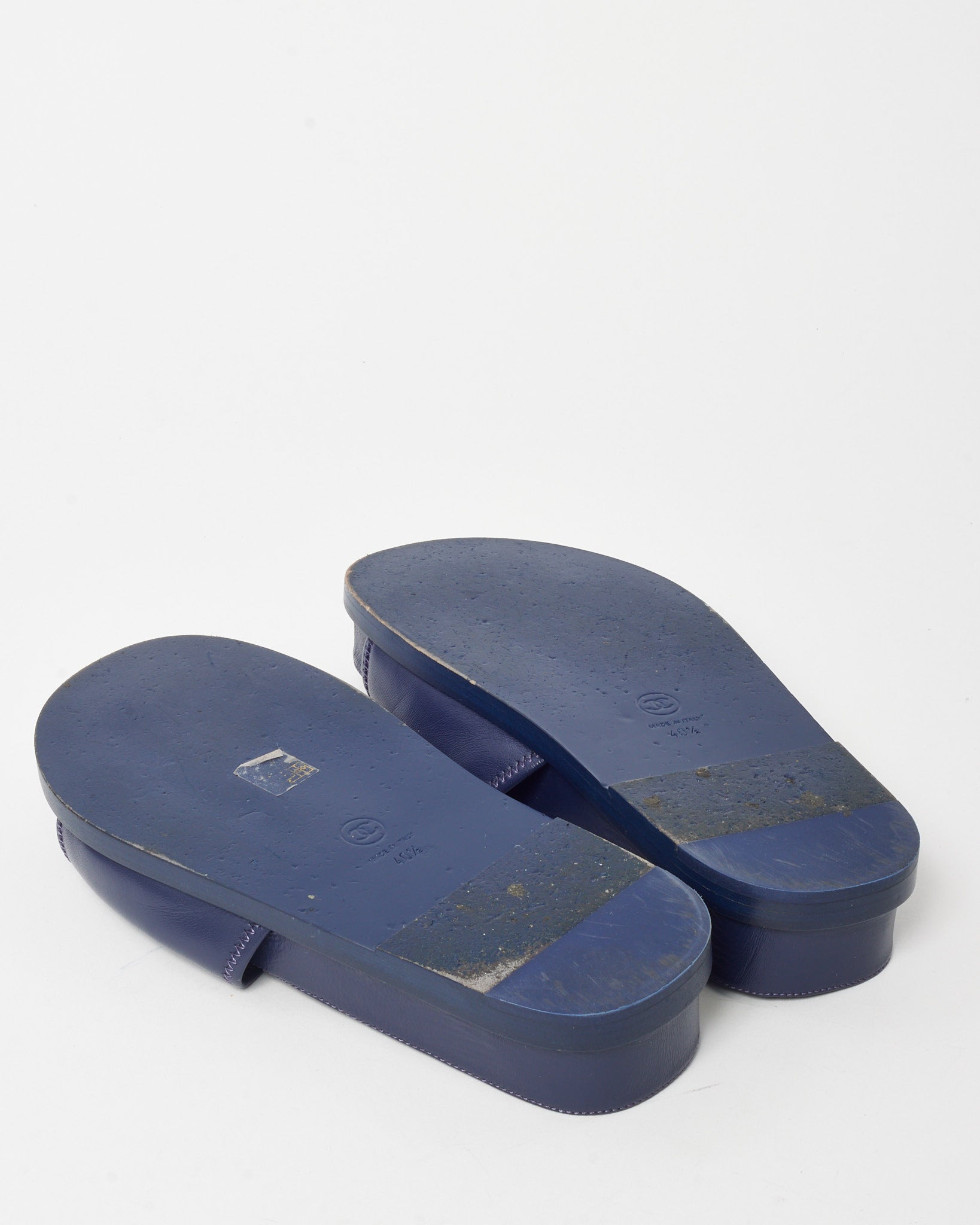 Buy Chanel Navy Leather Multi CHA-NEL Mule Sandals - 40.5