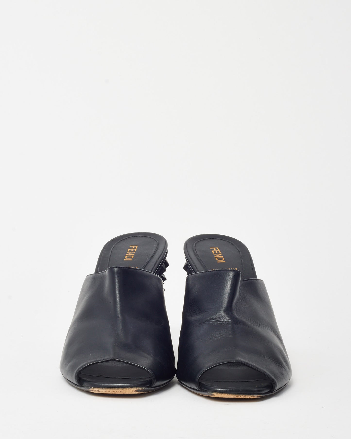 Fendi Black Leather Studded Mule Heel Sandals - 41