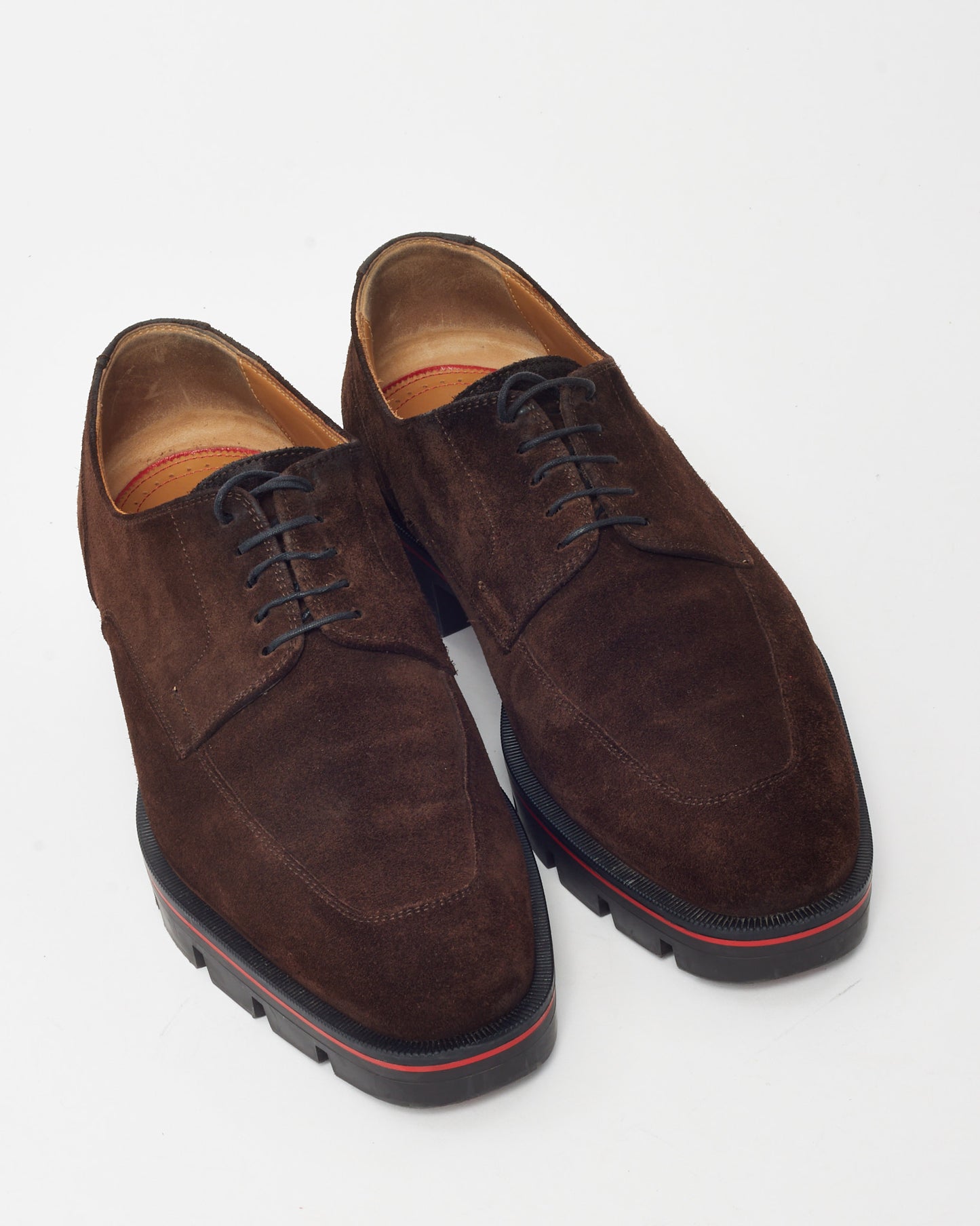 Christian Louboutin Men's Brown Suede Davisol Lace Up Derby Loafers - 41 MEN