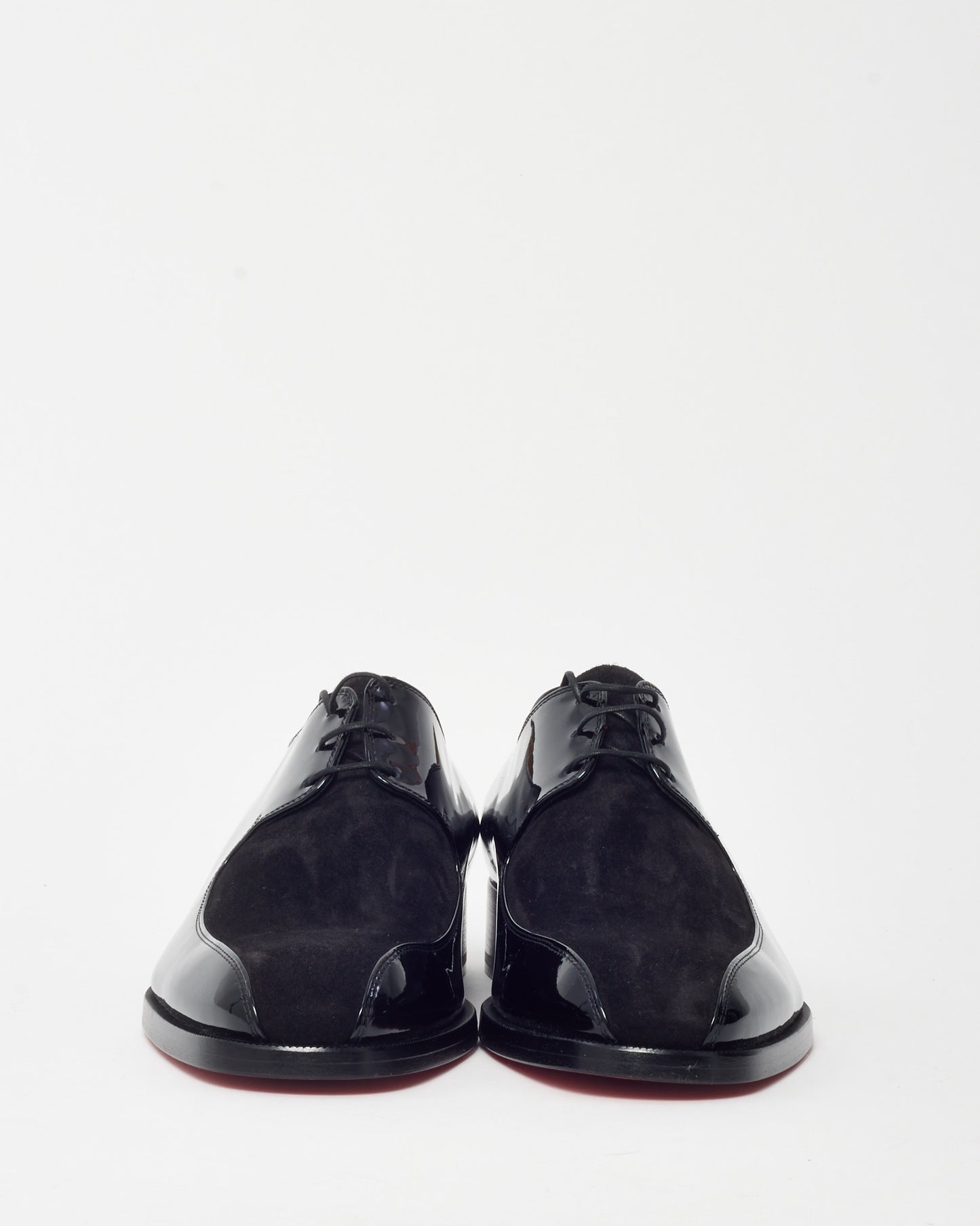 Christian Louboutin Men's Black Patent Leather and Suede Marco Spike Lace Up Loafers - 41 MEN