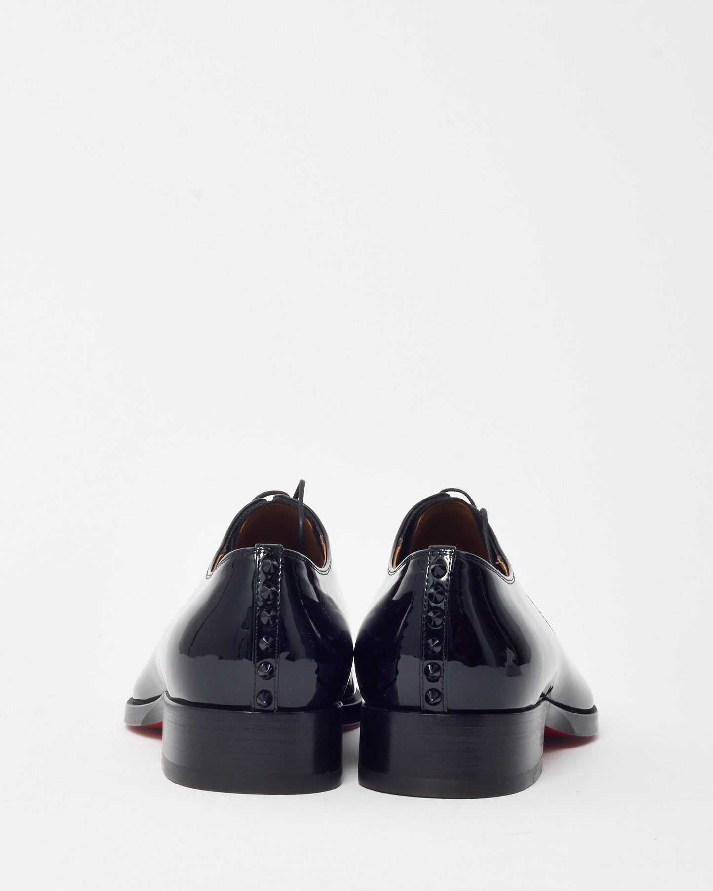 Christian Louboutin Men's Black Patent Leather and Suede Marco Spike Lace Up Loafers - 41 MEN