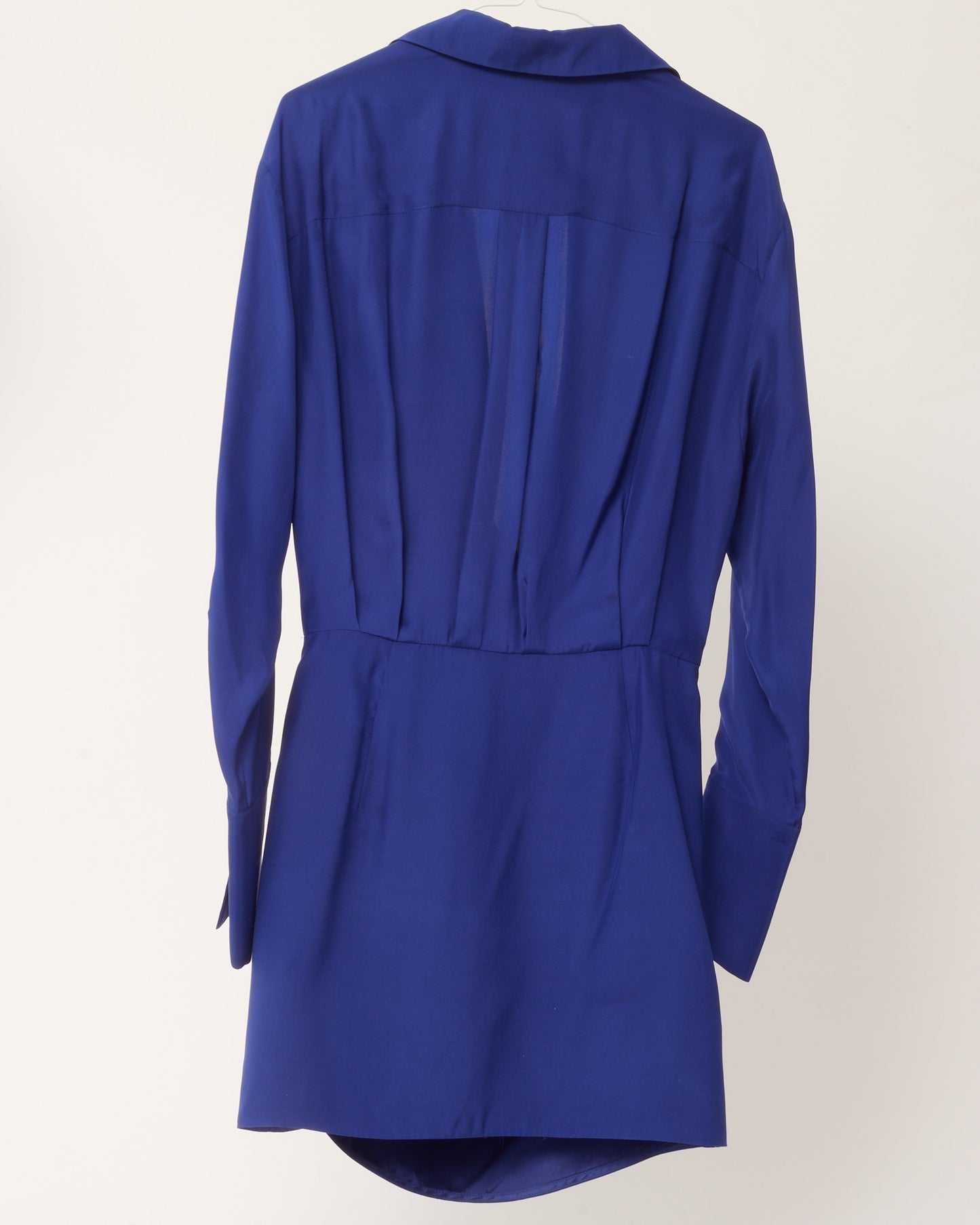 Gauge81 Royal Blue Silk Long Sleeve Draped Naha Short Mini Dress - L