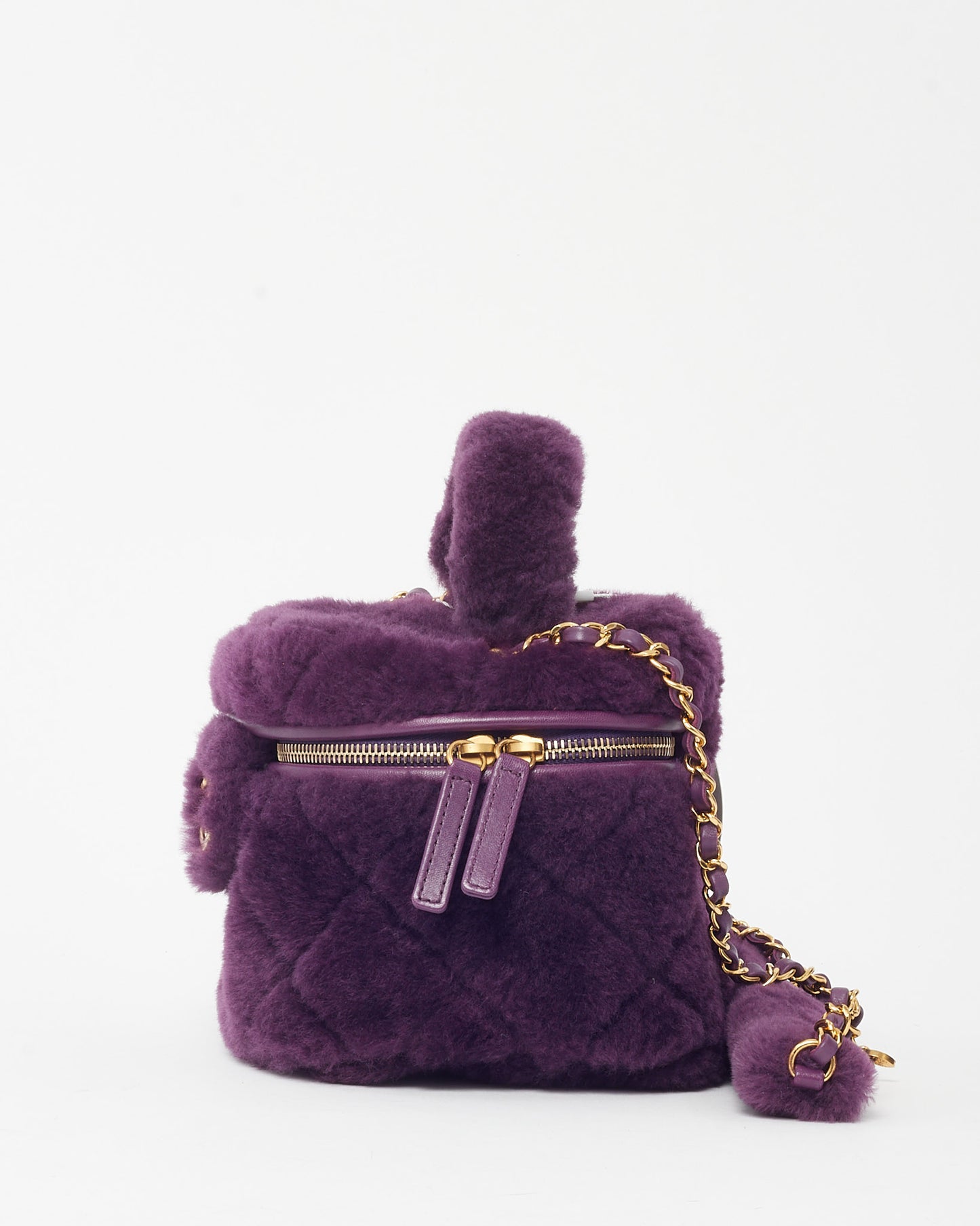 Chanel Purple Shearling Small Coconing Top Handle Vanity Case with Chain GHW