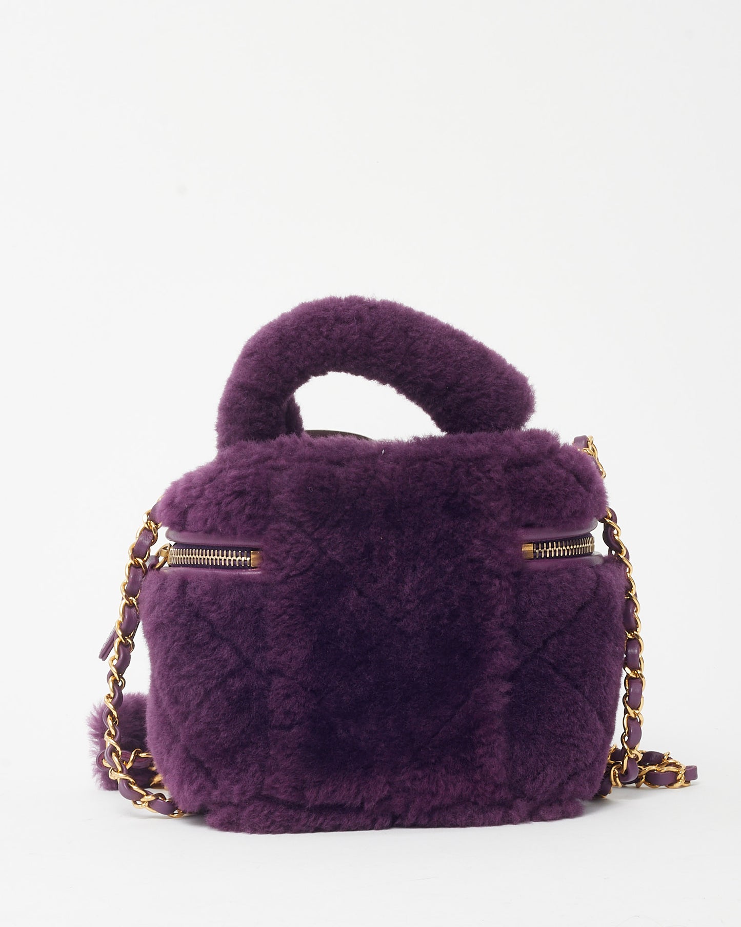Chanel Purple Shearling Small Coconing Top Handle Vanity Case with Chain GHW
