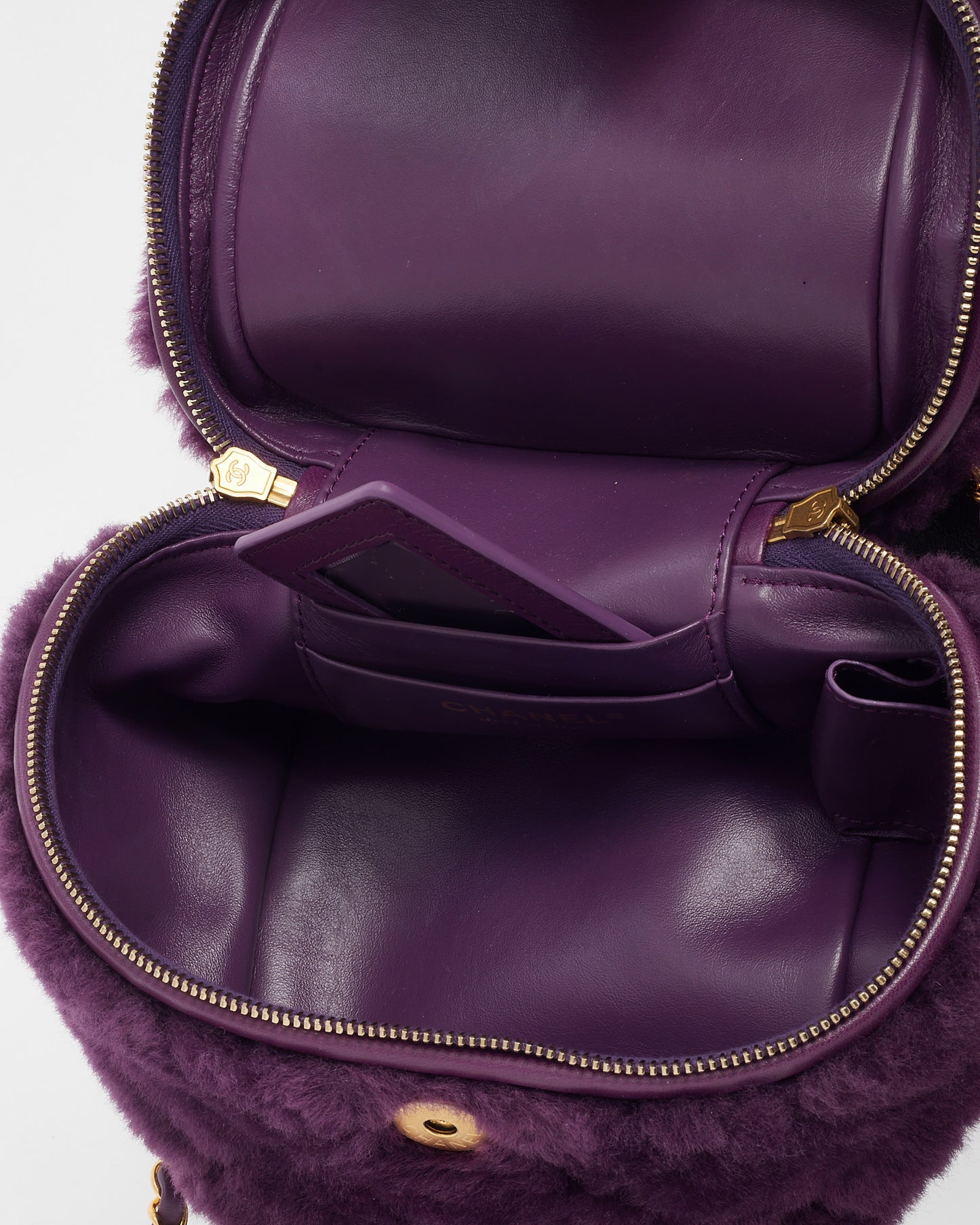 Chanel Purple Shearling Small Coconing Top Handle Vanity Case with Chain GHW