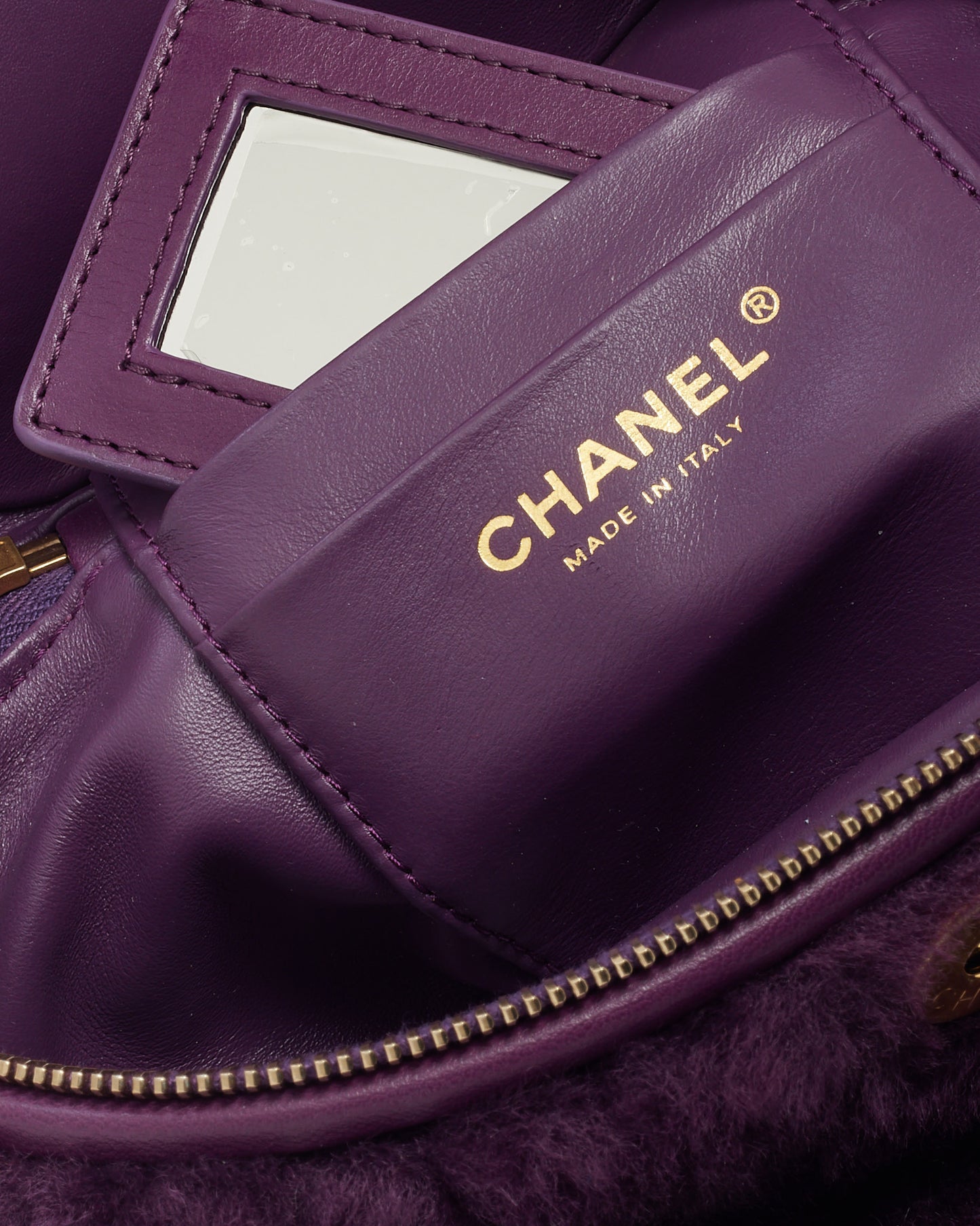 Chanel Purple Shearling Small Coconing Top Handle Vanity Case with Chain GHW