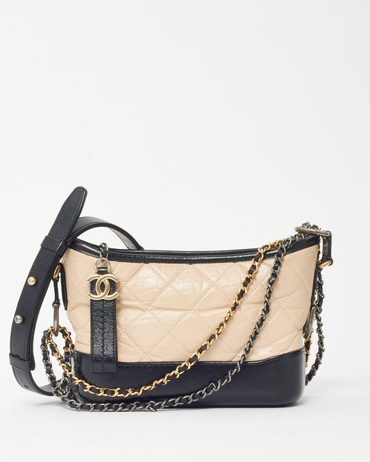 Chanel Beige and Black Quilted Leather Small Gabrielle Hobo Crossbody Bag
