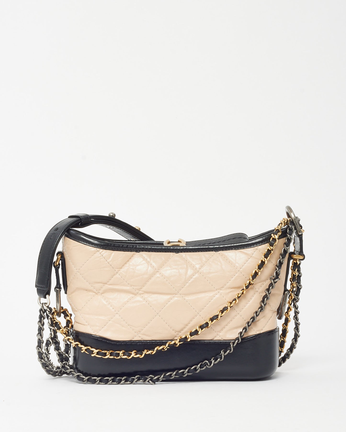 Chanel Beige and Black Quilted Leather Small Gabrielle Hobo Crossbody Bag