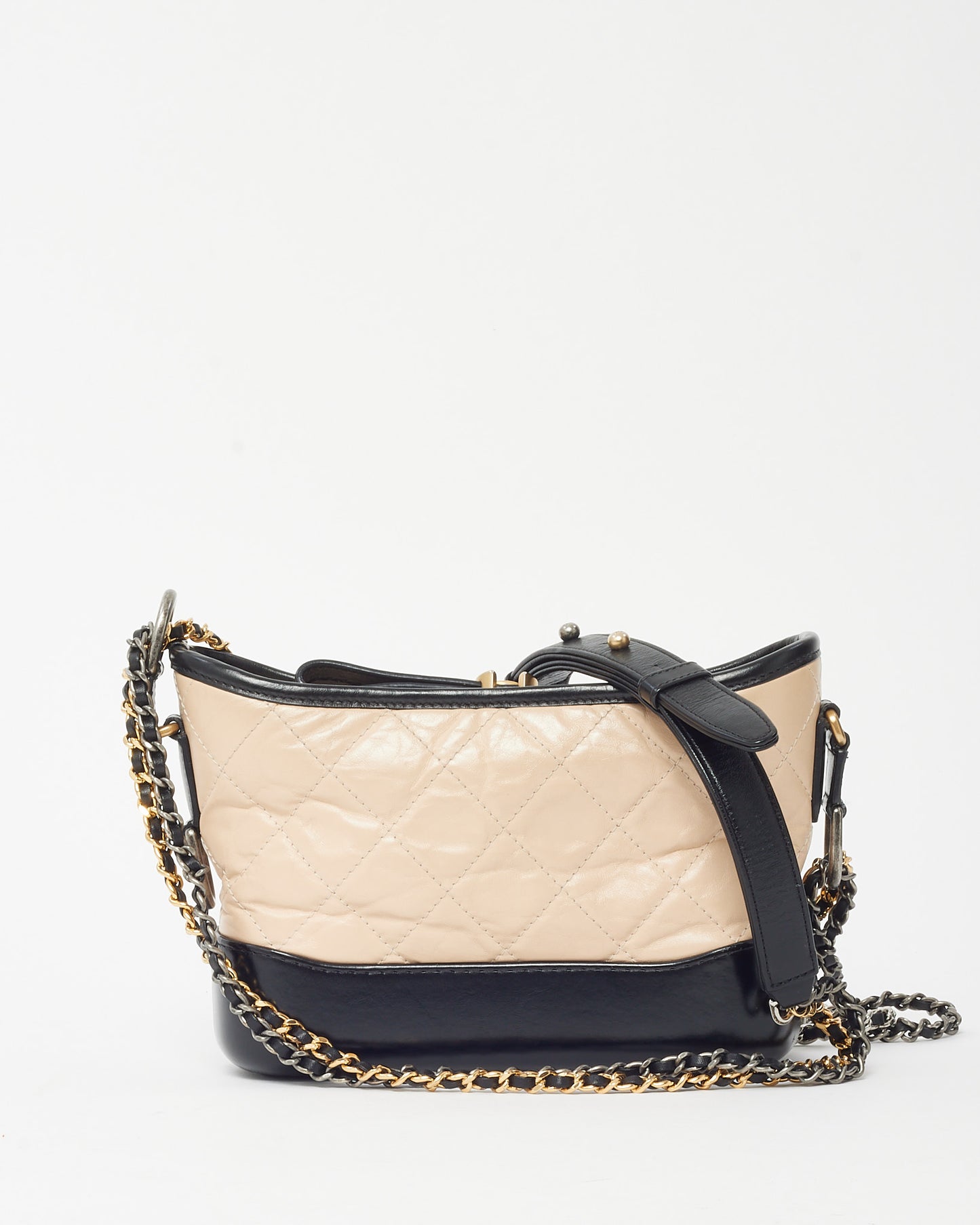 Chanel Beige and Black Quilted Leather Small Gabrielle Hobo Crossbody Bag