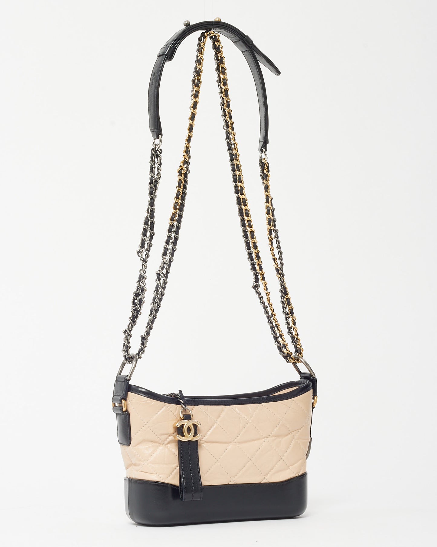 Chanel Beige and Black Quilted Leather Small Gabrielle Hobo Crossbody Bag