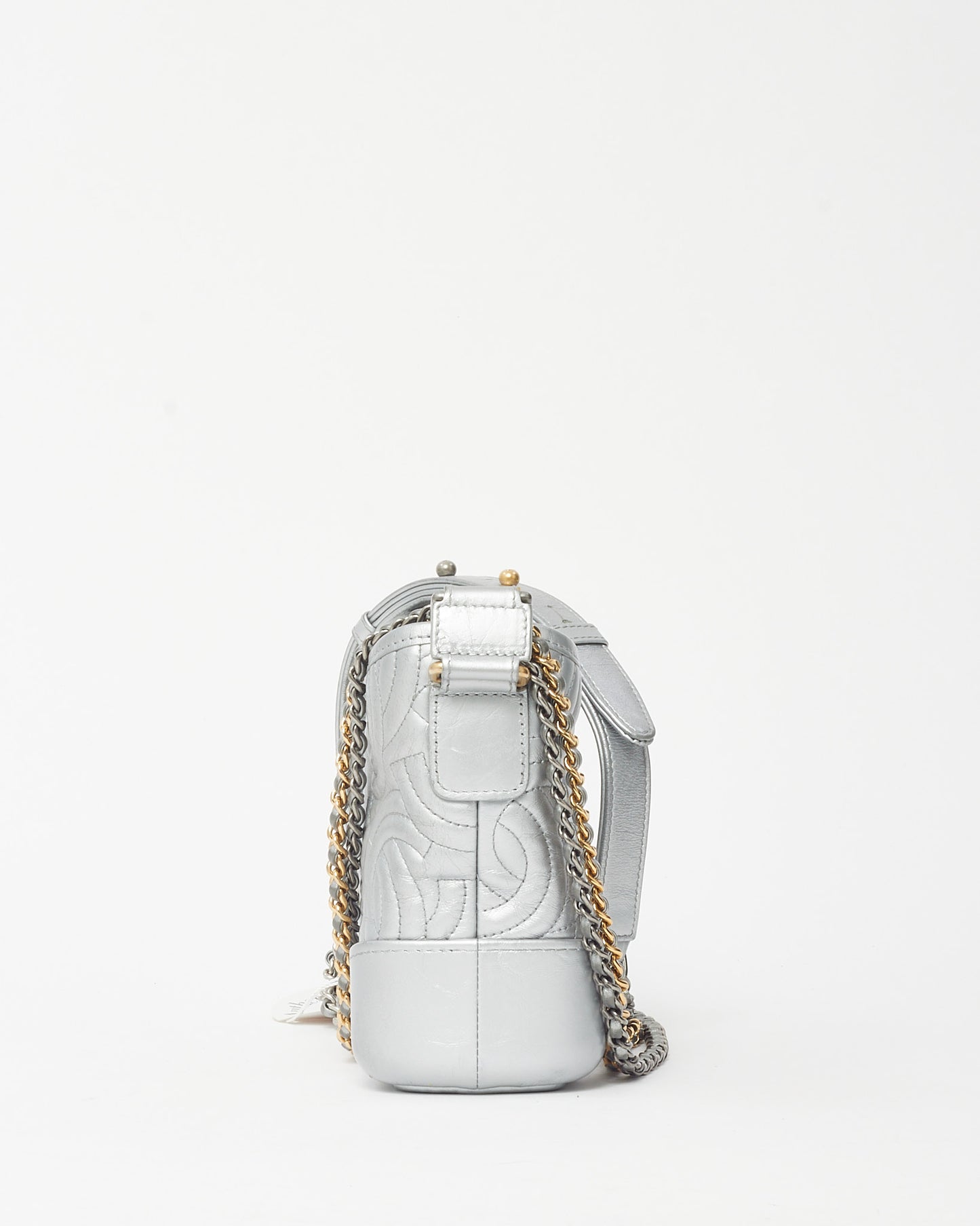 Chanel Silver CC Logo Embossed Leather Small Gabrielle Hobo Crossbody Bag