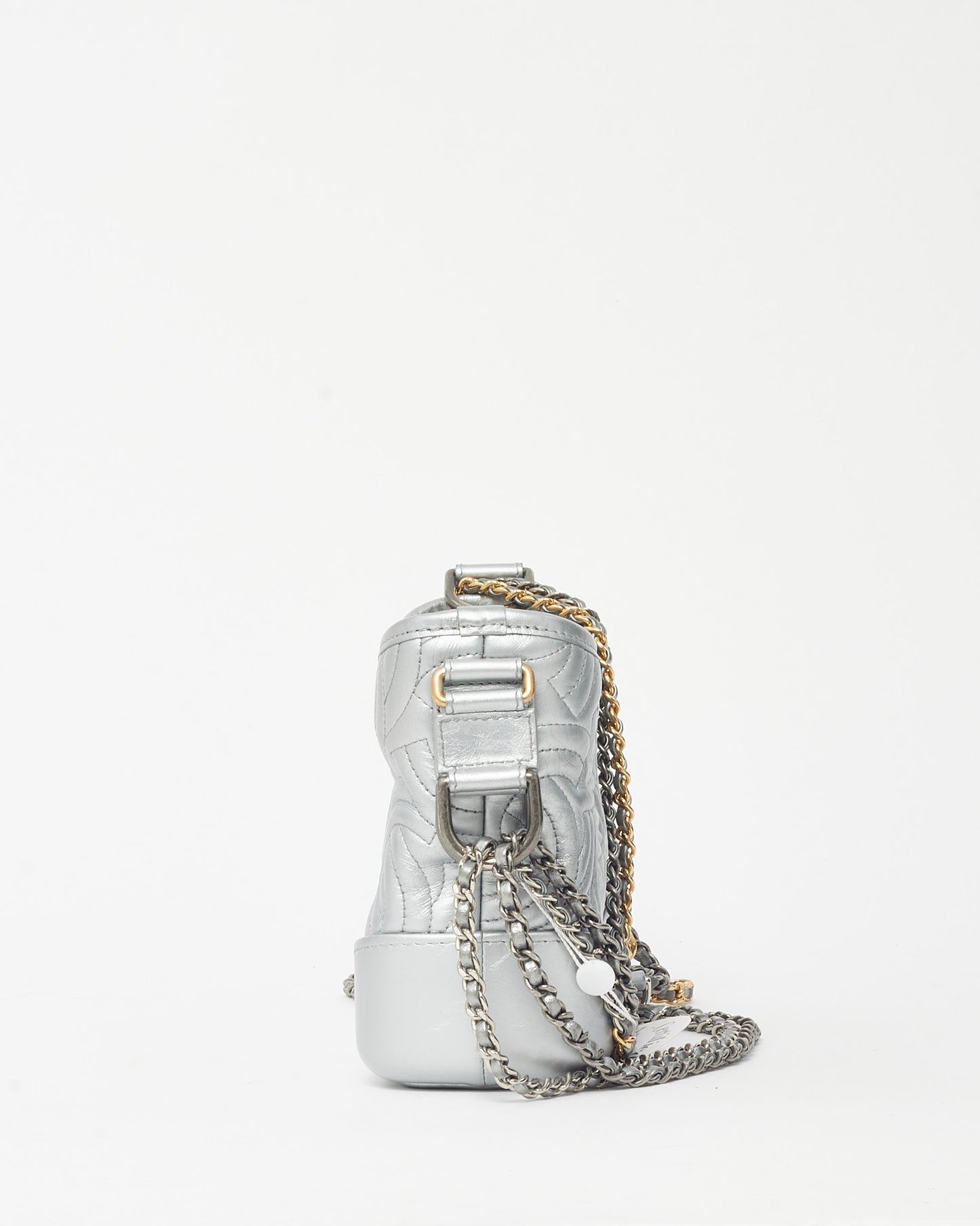 Chanel Silver CC Logo Embossed Leather Small Gabrielle Hobo Crossbody Bag