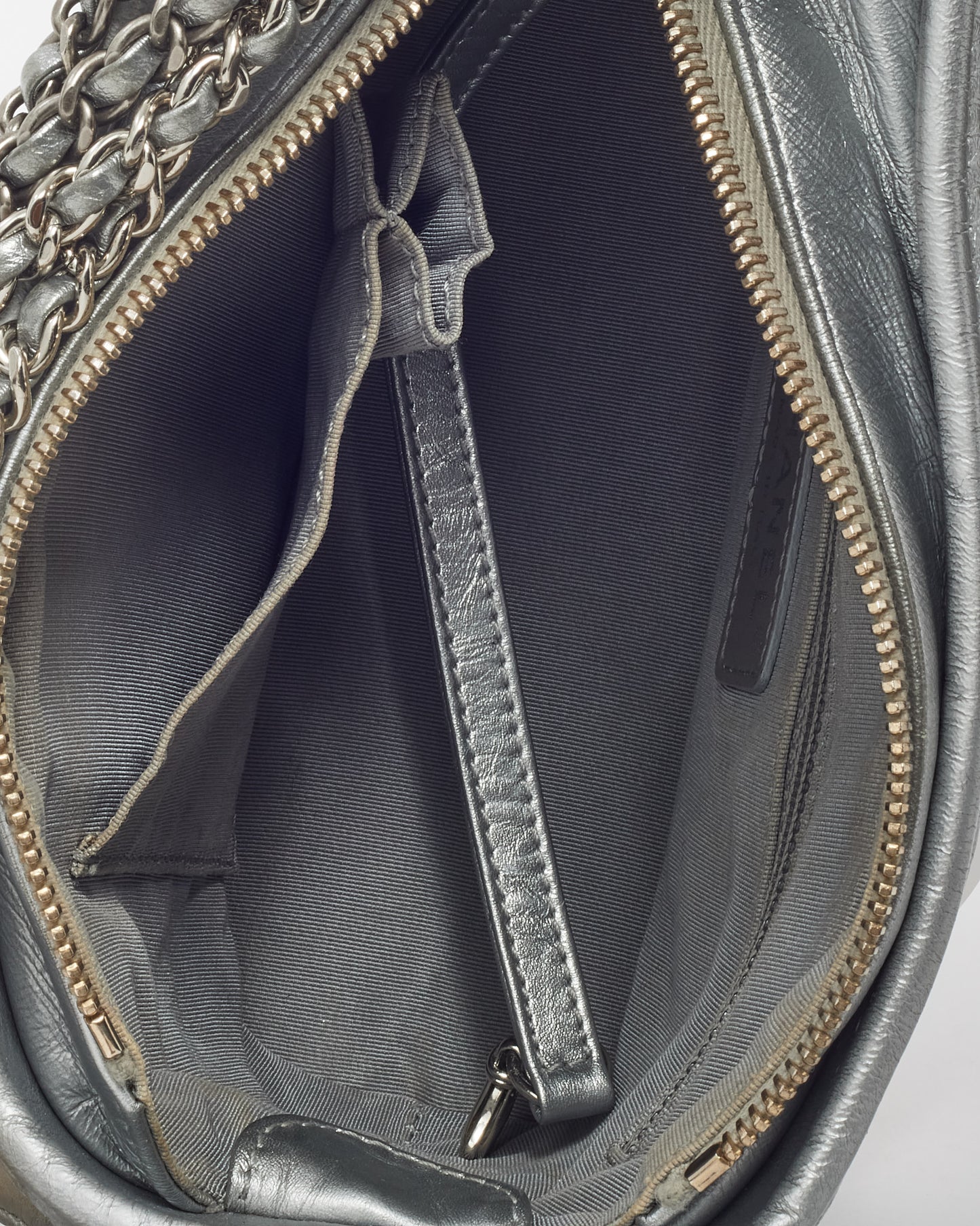 Chanel Silver CC Logo Embossed Leather Small Gabrielle Hobo Crossbody Bag