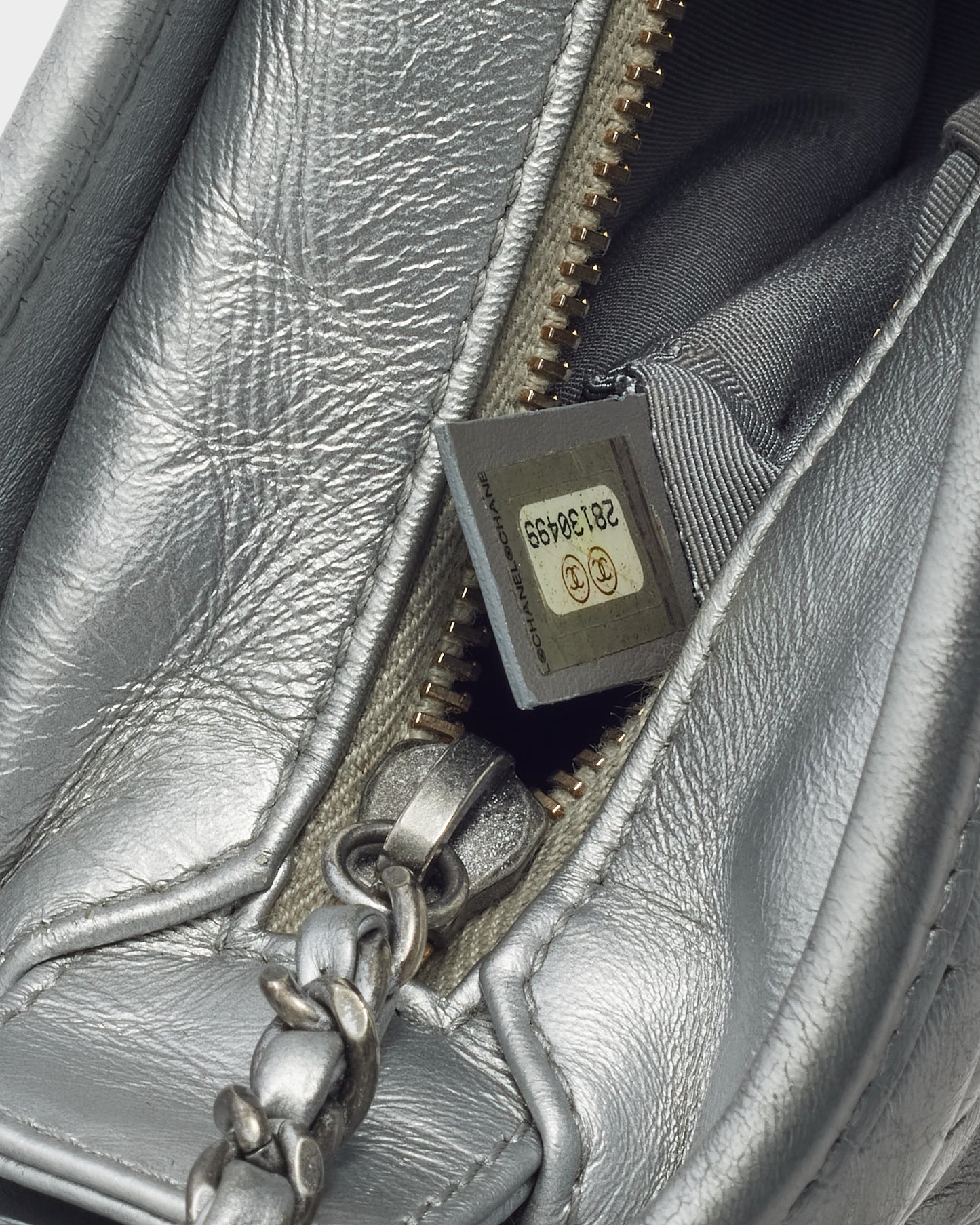 Chanel Silver CC Logo Embossed Leather Small Gabrielle Hobo Crossbody Bag