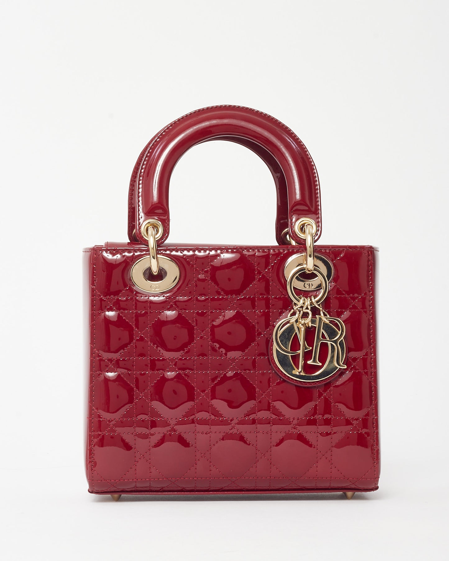Dior Red Cannage Patent Leather Small Lady Dior Bag GHW