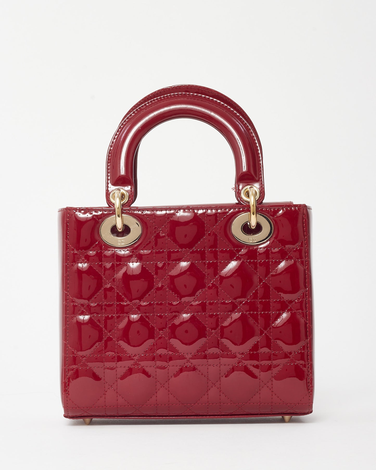 Dior Red Cannage Patent Leather Small Lady Dior Bag GHW