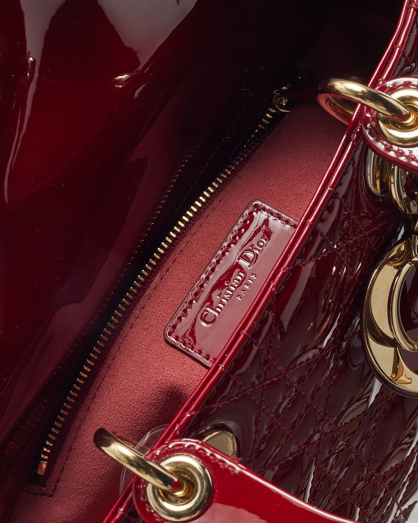 Dior Red Cannage Patent Leather Small Lady Dior Bag GHW