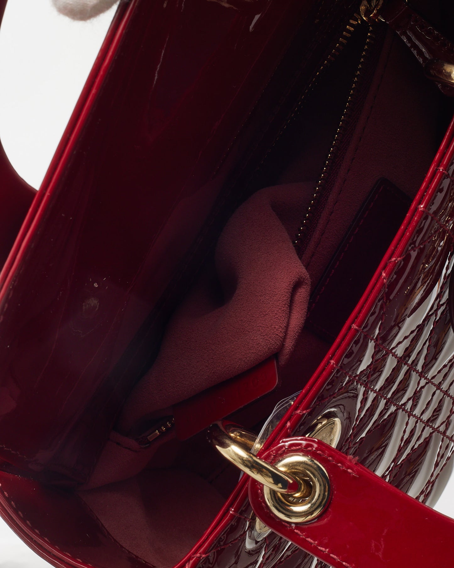 Dior Red Cannage Patent Leather Small Lady Dior Bag GHW