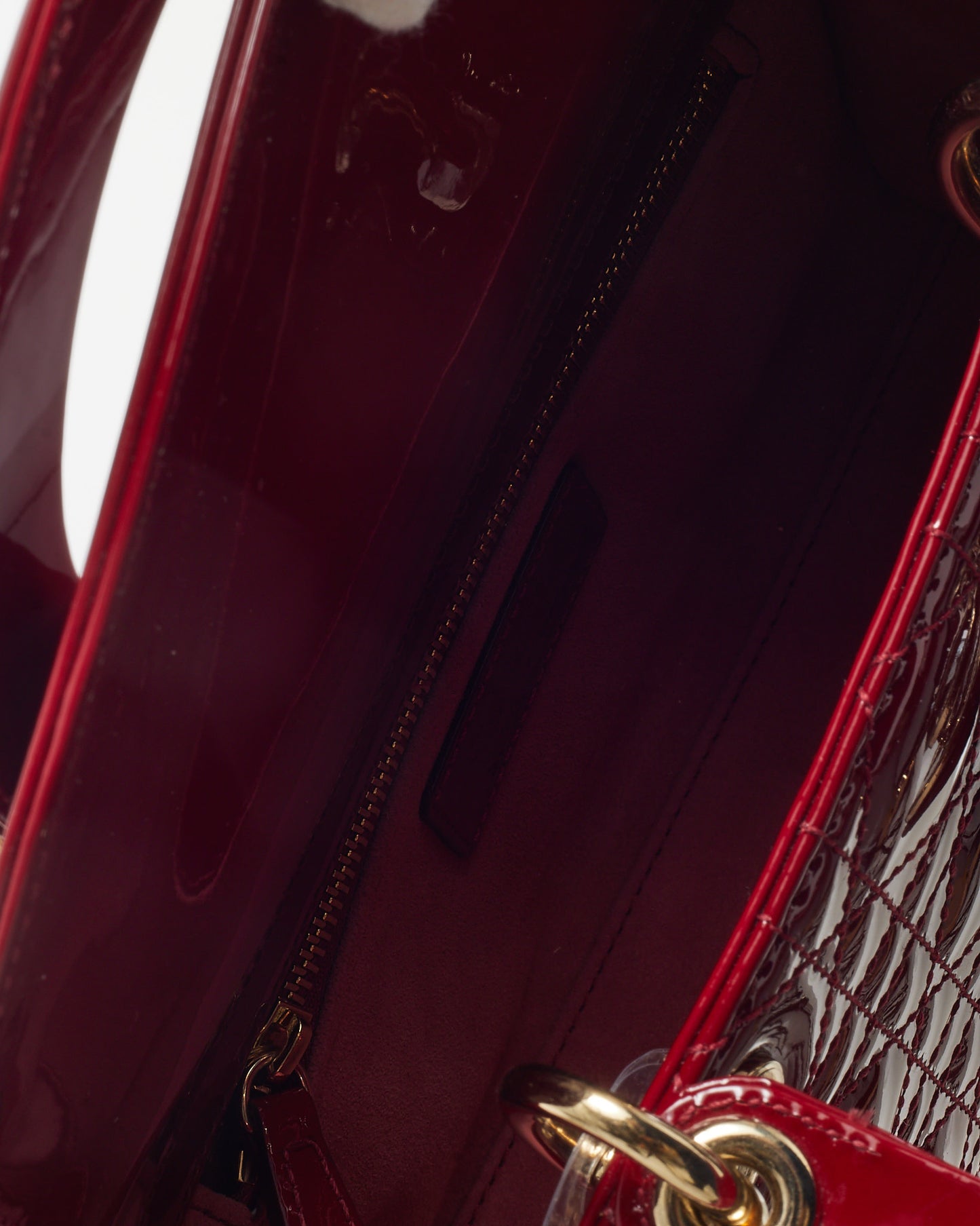 Dior Red Cannage Patent Leather Small Lady Dior Bag GHW