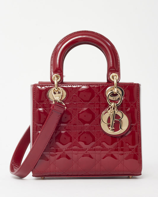 Dior Red Cannage Patent Leather Small Lady Dior Bag GHW