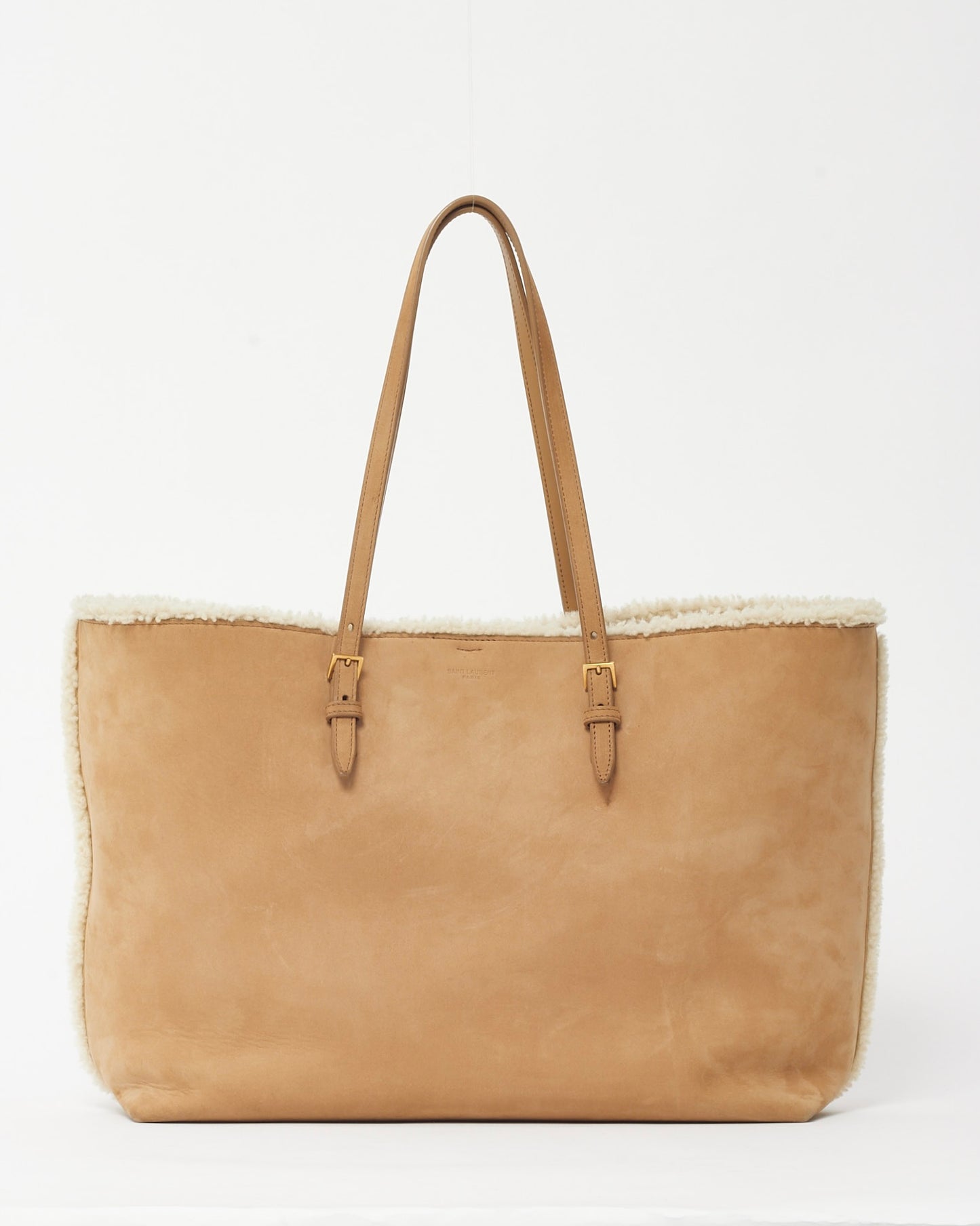 Saint Laurent Beige Suede and Shearling E/W Shopping Tote