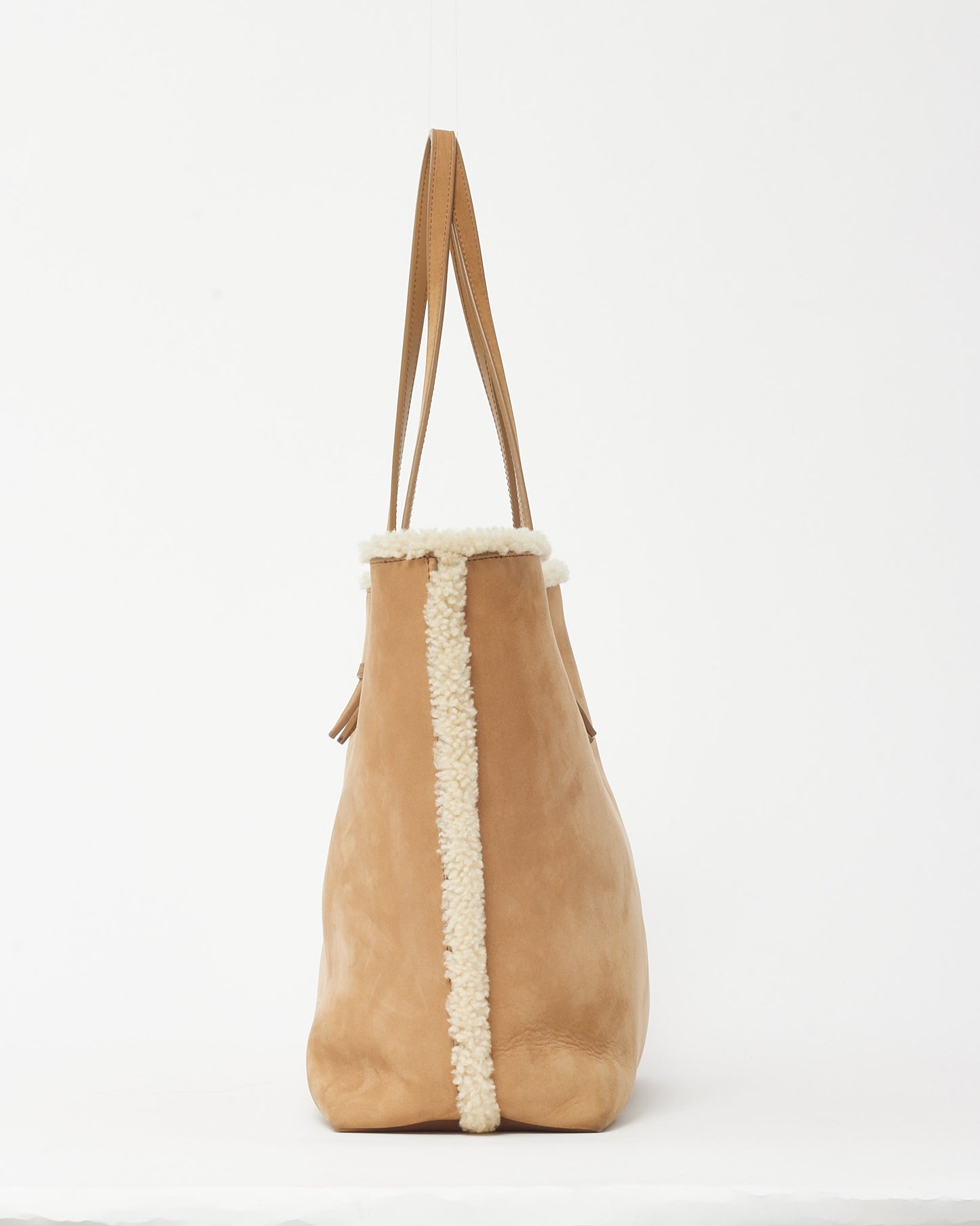 Saint Laurent Beige Suede and Shearling E/W Shopping Tote
