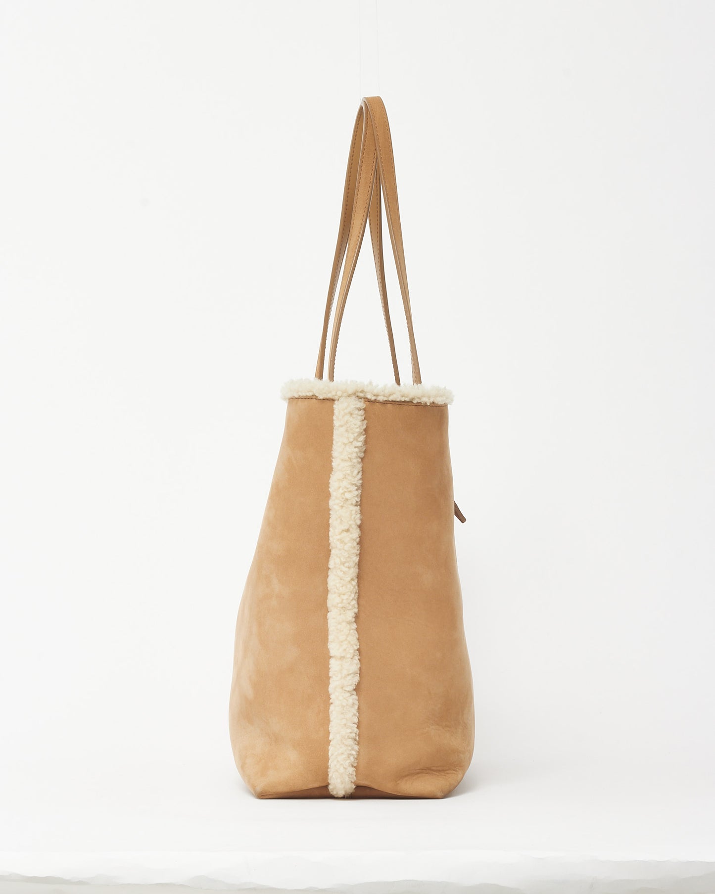Saint Laurent Beige Suede and Shearling E/W Shopping Tote