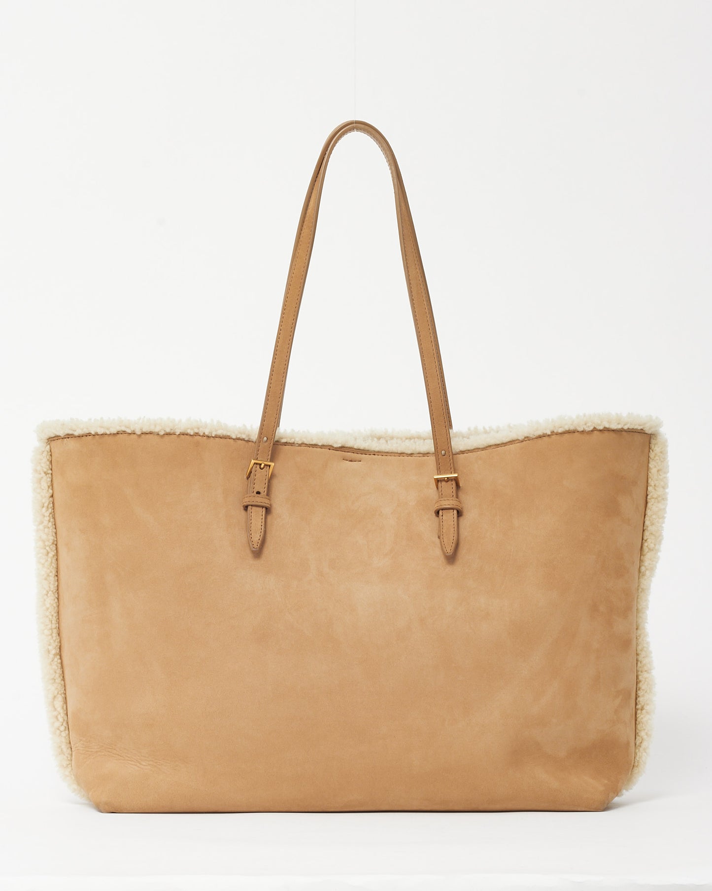 Saint Laurent Beige Suede and Shearling E/W Shopping Tote