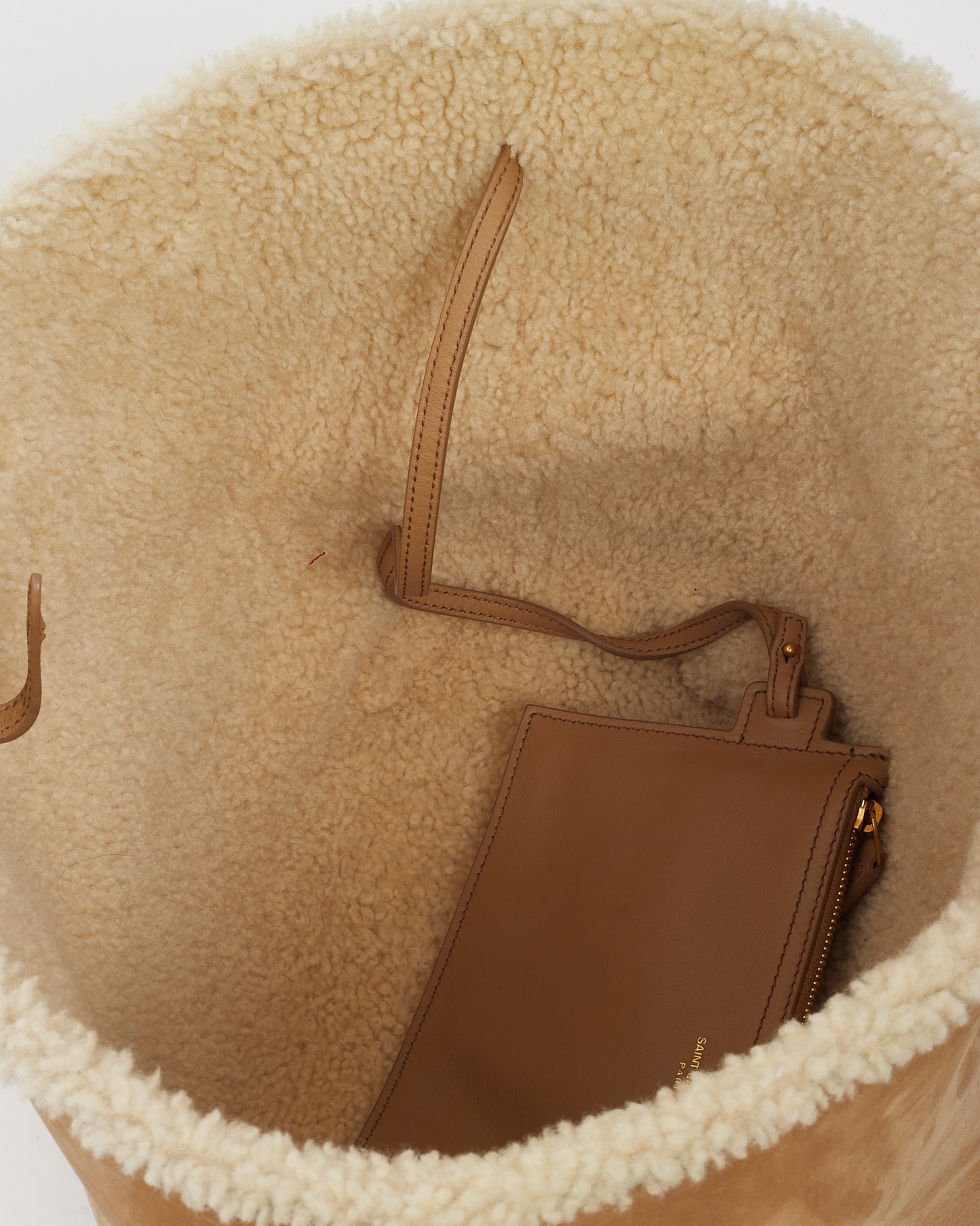 Saint Laurent Beige Suede and Shearling E/W Shopping Tote