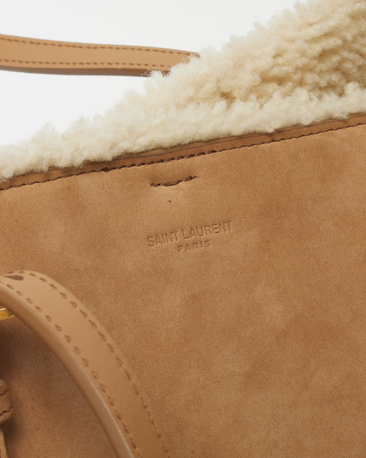 Saint Laurent Beige Suede and Shearling E/W Shopping Tote