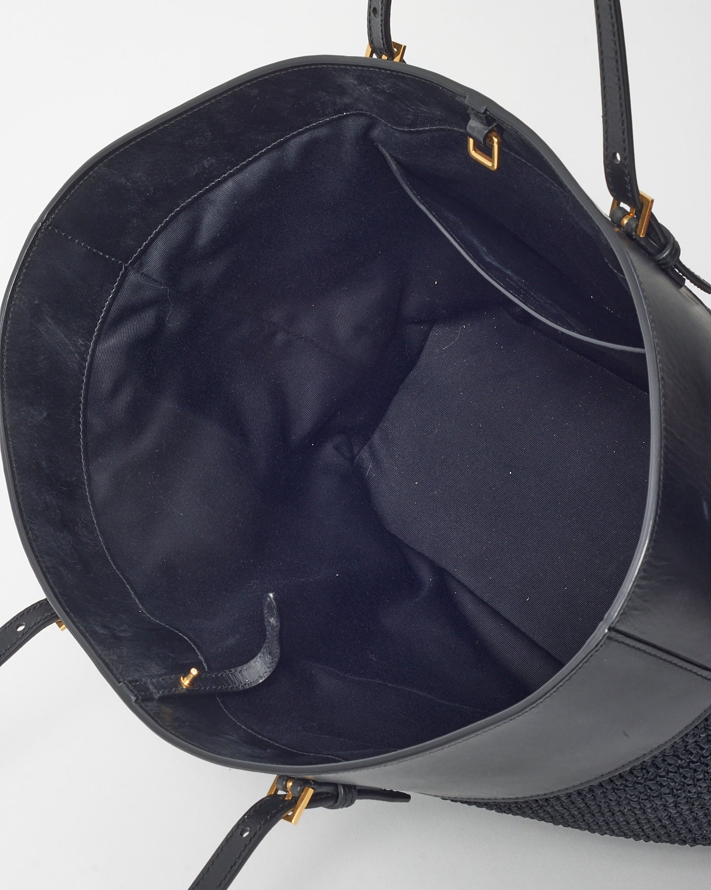 Saint Laurent Black Leather and Raffia Medium E/W Shopping Tote Bag